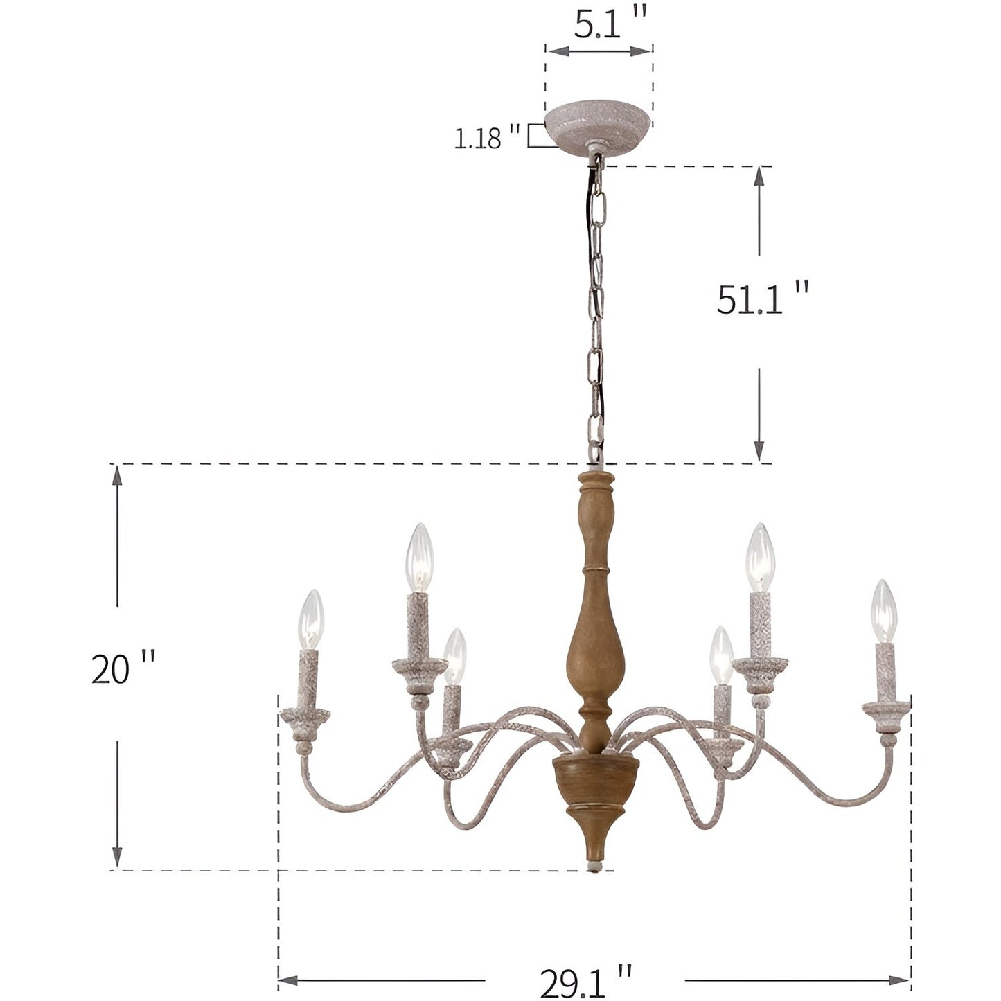 Francesco 6-Light Candle Style Classic Chandelier with Wood Accents, Medieval Ancient Light