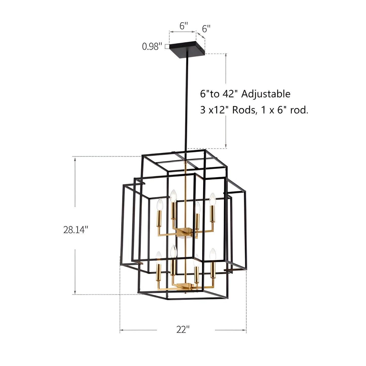 Transitional 8-Light Pendant Chandelier with Spacious 22" Width and 28" Height - Open Frame Cage Design