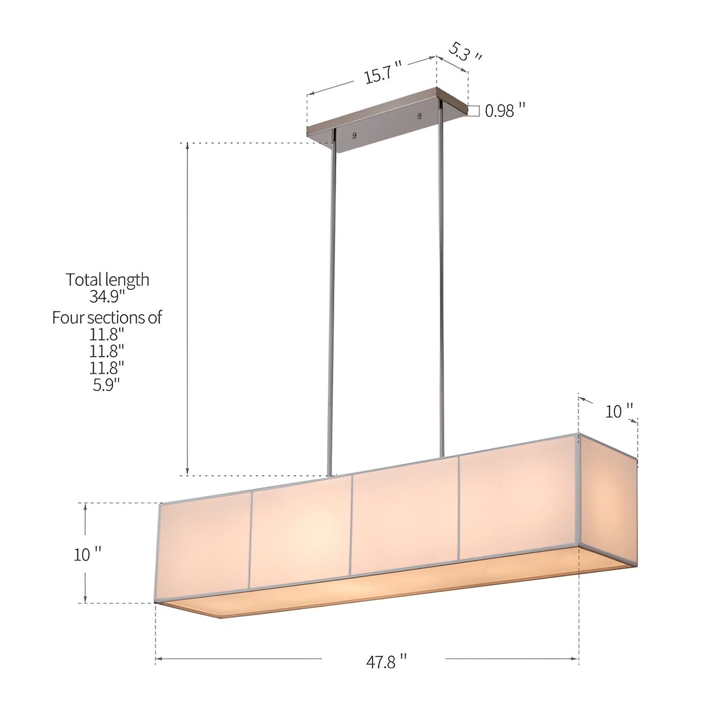 Wanakah 6-Light Kitchen Island Linear Chandelier with Textured Linen, White Shade 48 inch