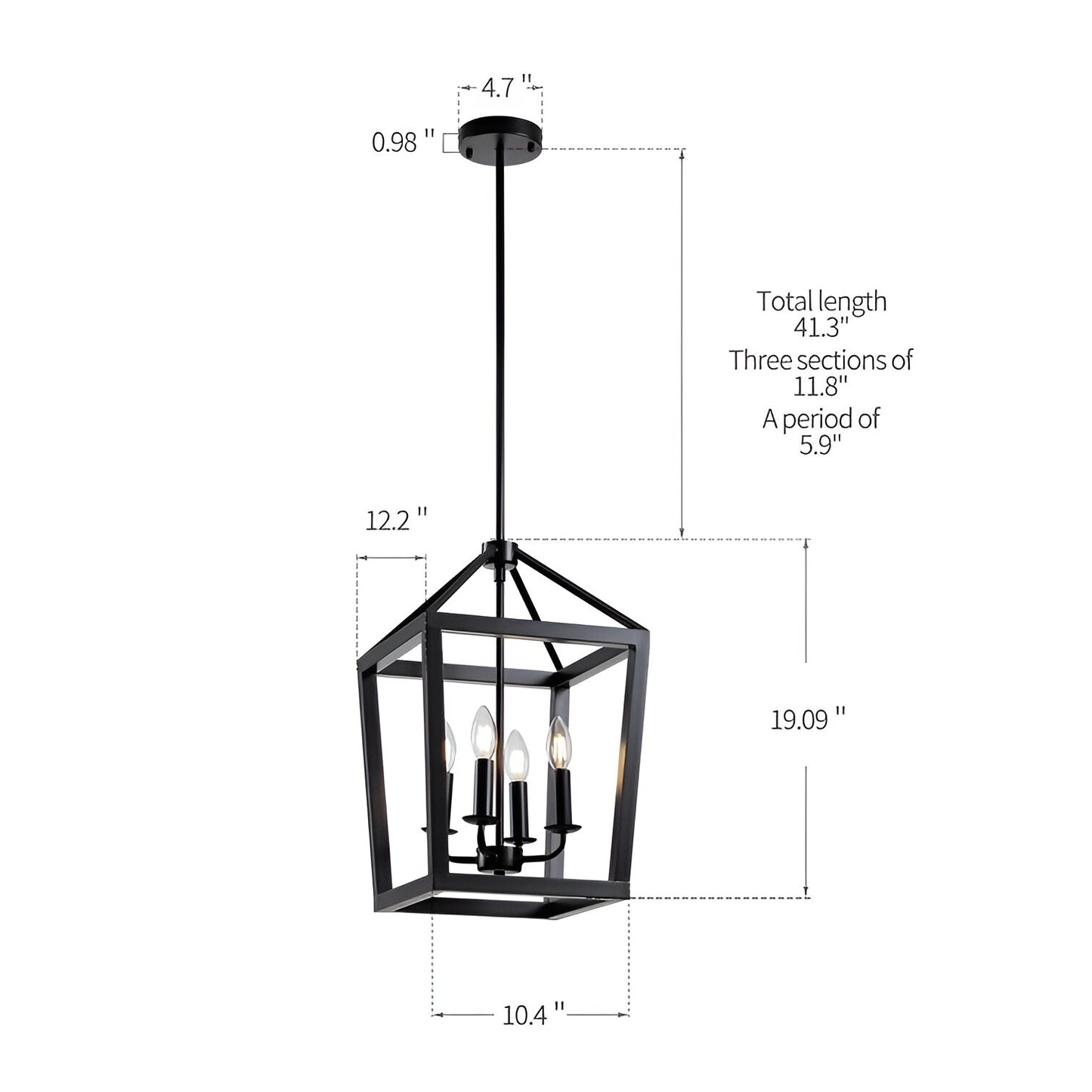 Gurganus 4 - Black Lantern Pendant Light, 4 Lights Farmhouse Chandelier Fixture with Metal Cage, Adjustable Height