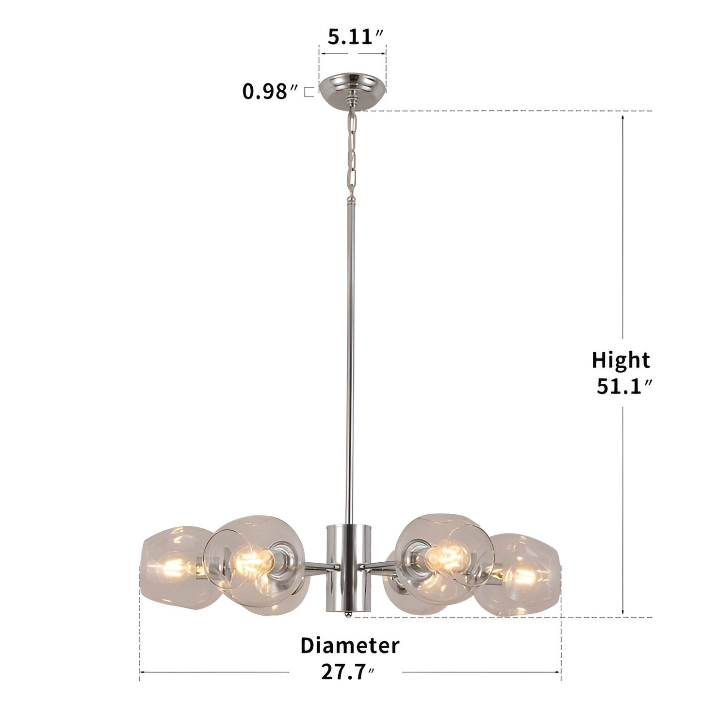 Kye 6 - Resplendent 6-Light Chandelier | Premium Metal Craftsmanship & Striking Gray Glass Globes | Adjustable Height & Dimmer-Switch Enchantment ✨