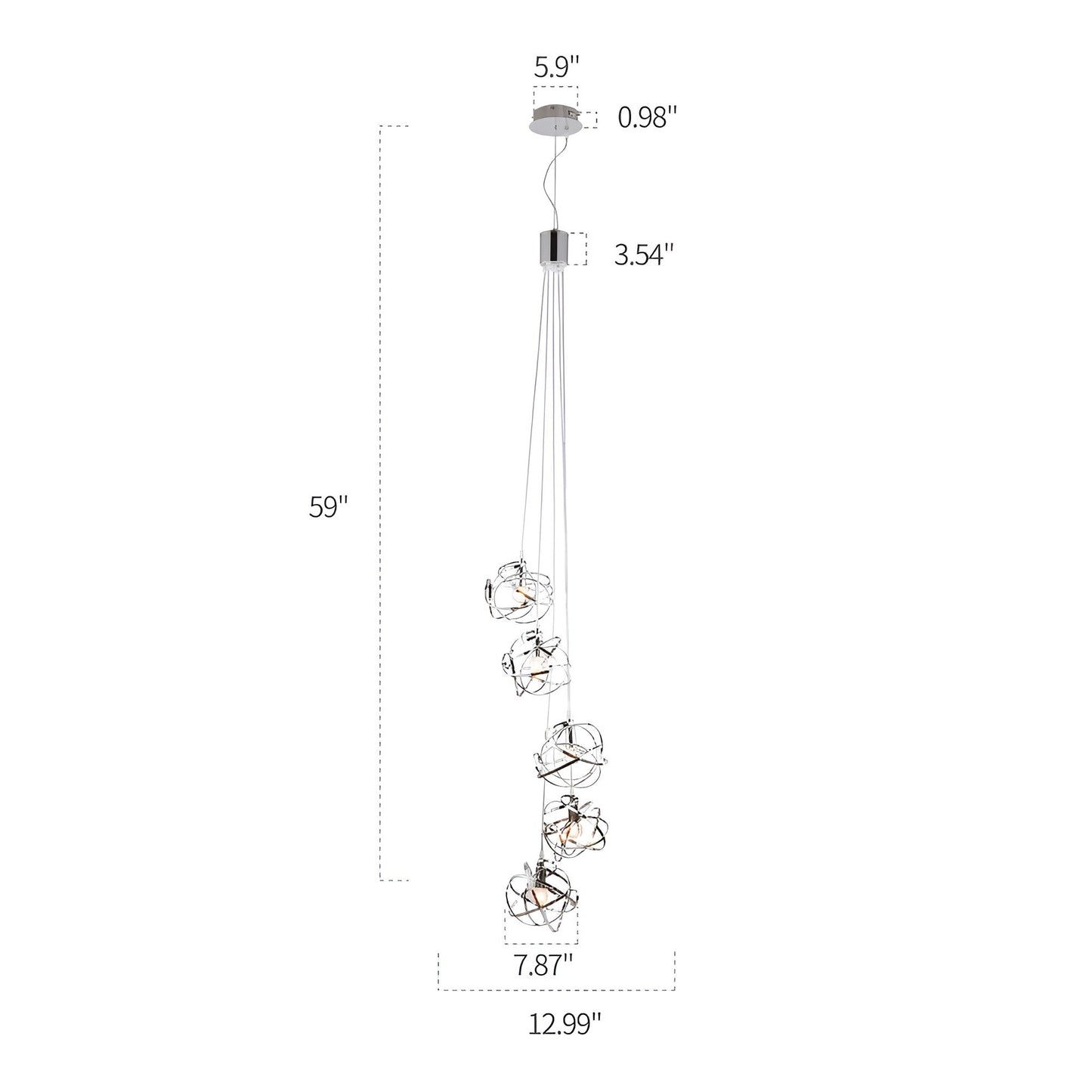 Scribbling Doodle 5-Light Vertical Geometric Cluster, Silver Multi-Pendant Lamp