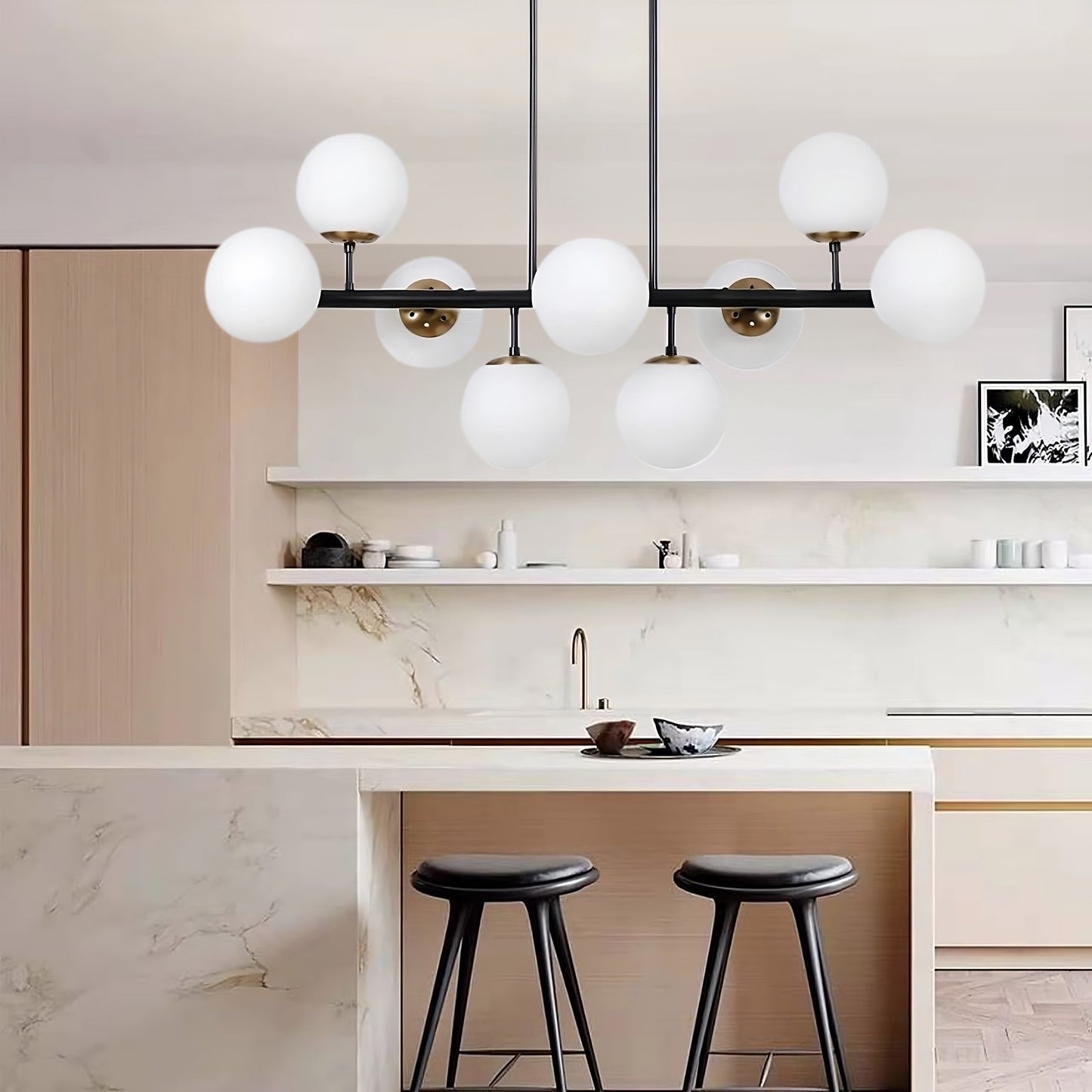Globe White Pendant Lights for Kitchen Island, Futuristic Spheres (Black or Gold)