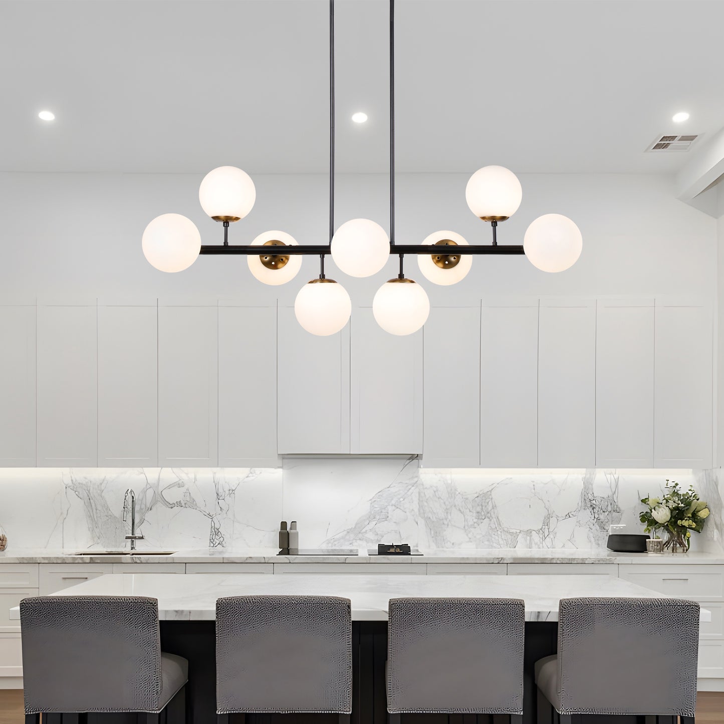 Globe White Pendant Lights for Kitchen Island, Futuristic Spheres (Black or Gold)