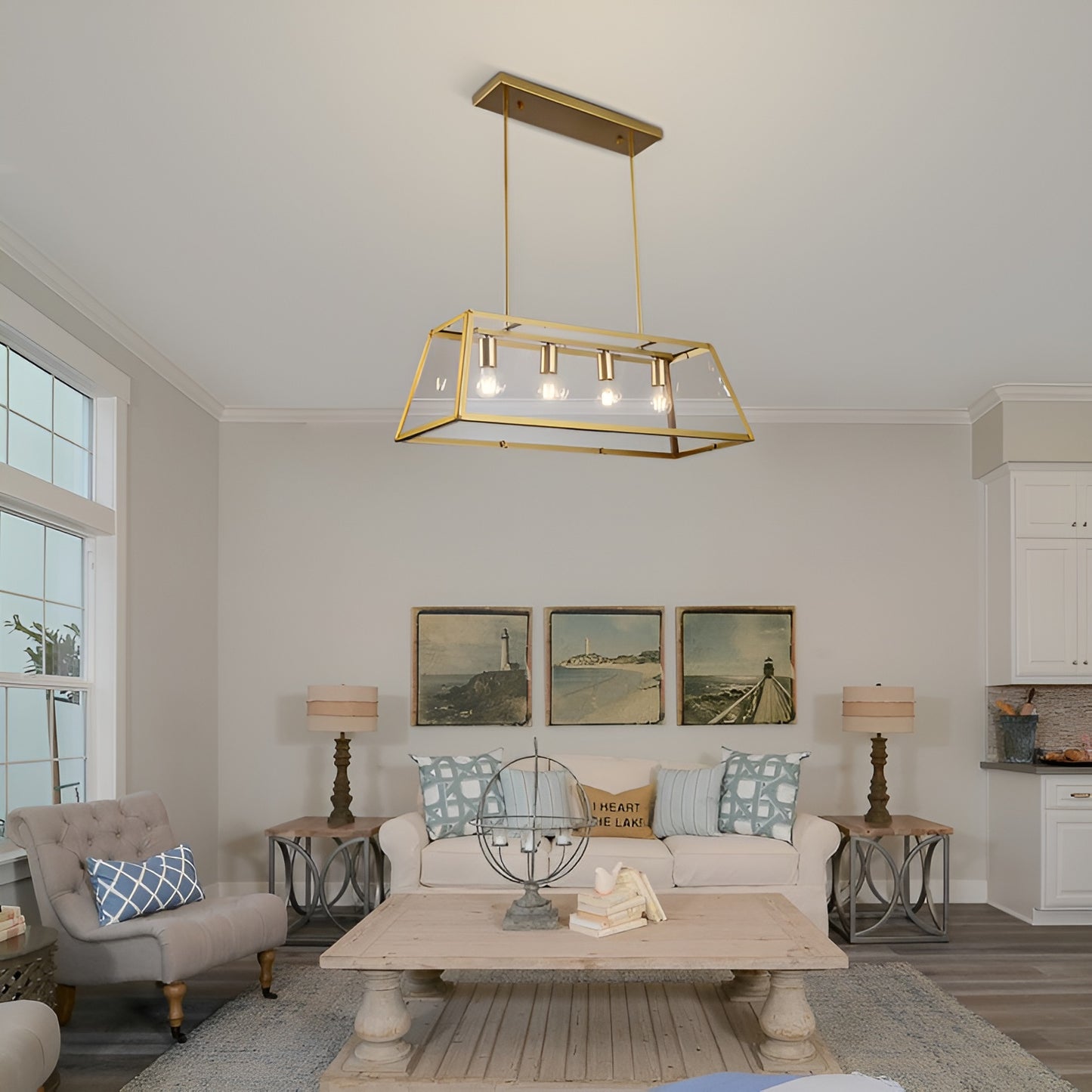 Light Gold Open Cage Kitchen Island Lighting - Geometric Ceiling Light