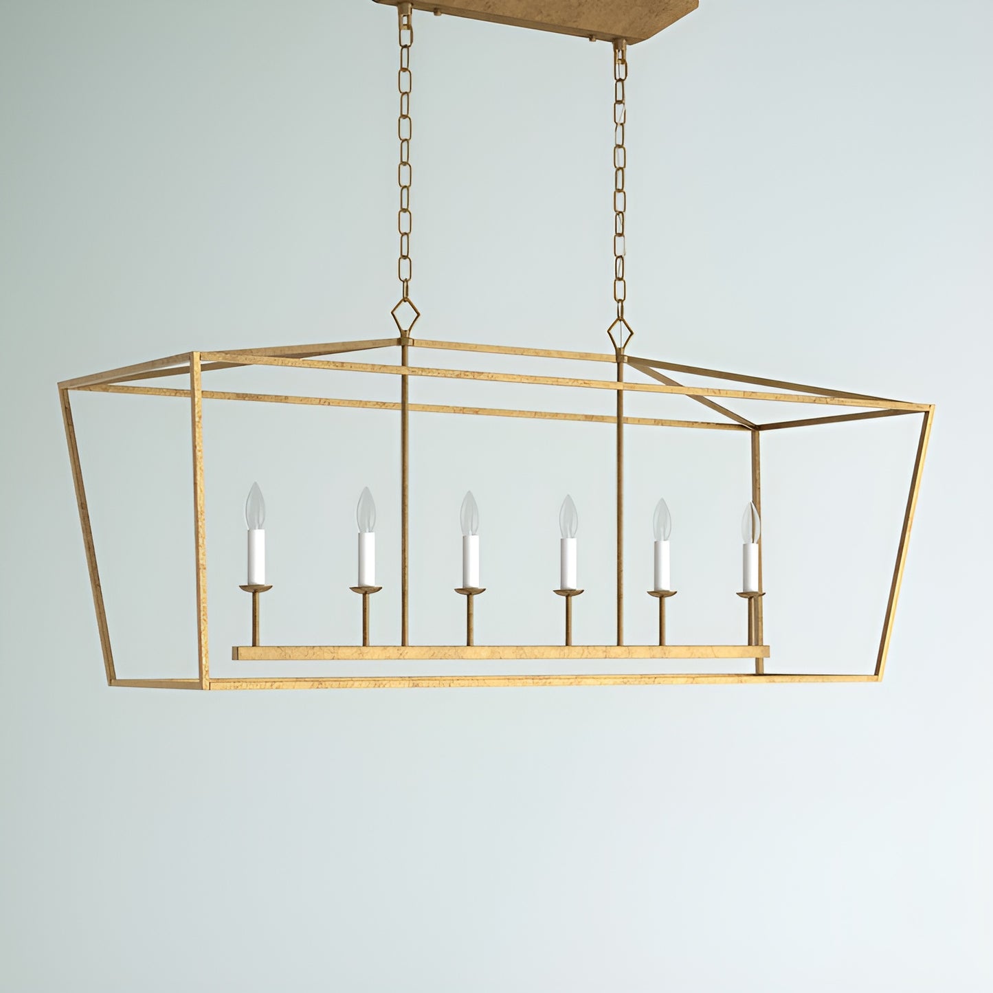 Gold Lantern Pendant, Large Cage Style Iron Art Design 6-Lights