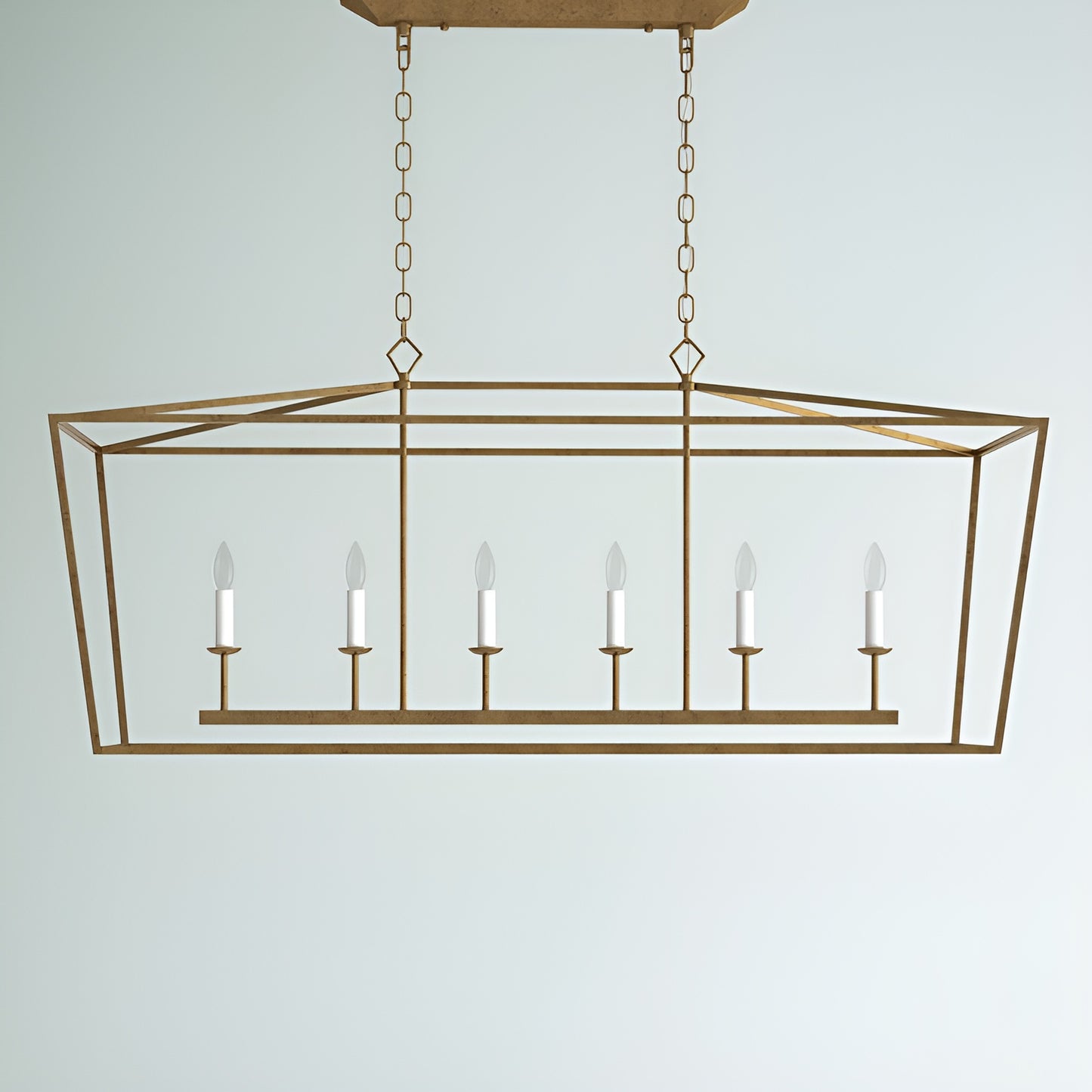 Gold Lantern Pendant, Large Cage Style Iron Art Design 6-Lights