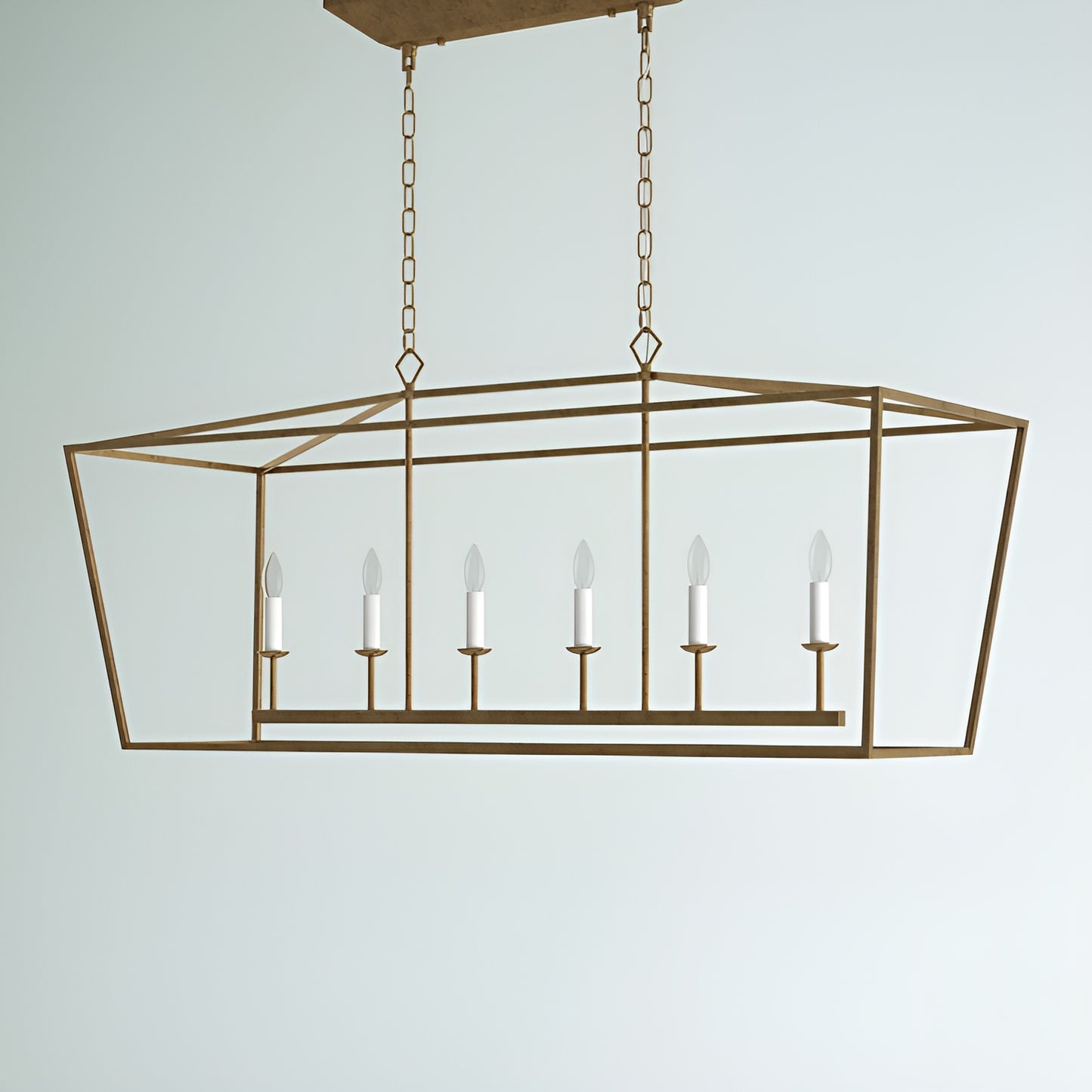 Gold Lantern Pendant, Large Cage Style Iron Art Design 6-Lights