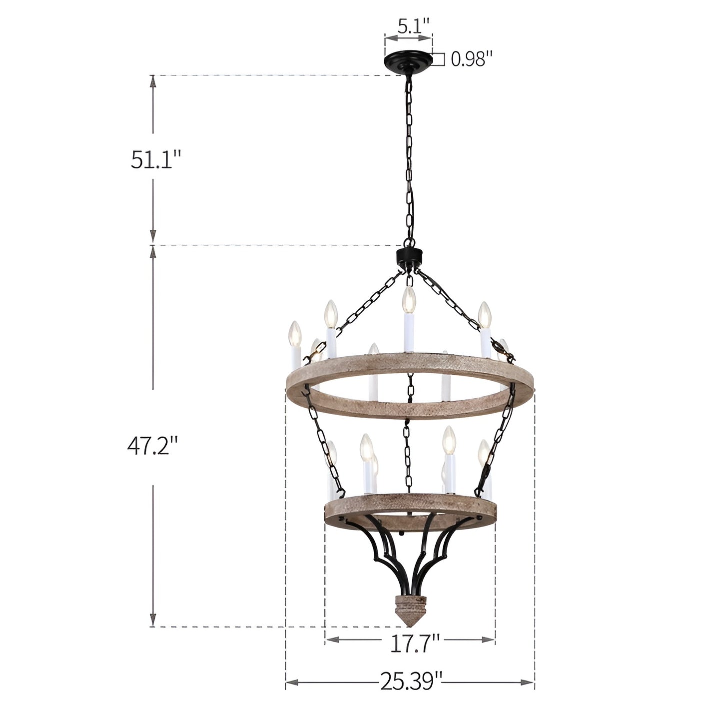 French Country Style Cottage Chandelier - Two Tier Modern, Medieval Antique Look