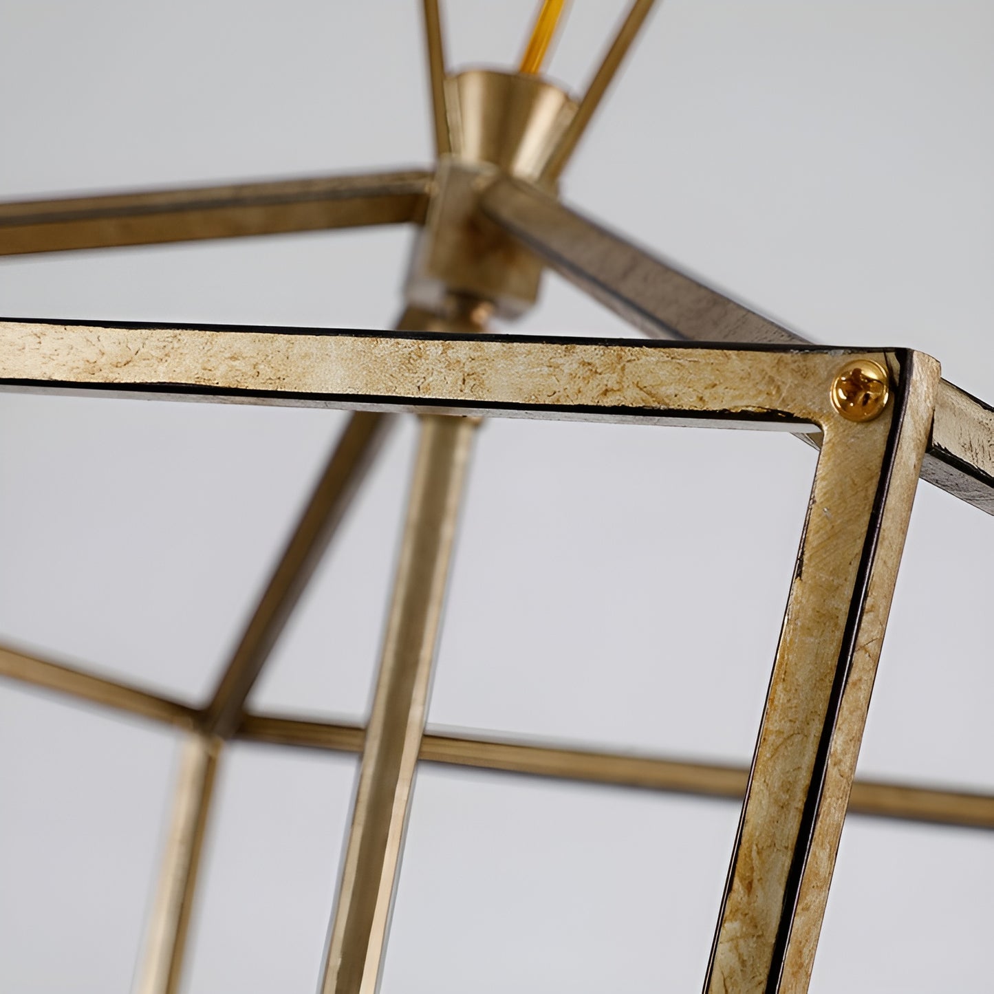 Antique Farmhouse Style Light Lantern, Medieval Aged Gold Pendant
