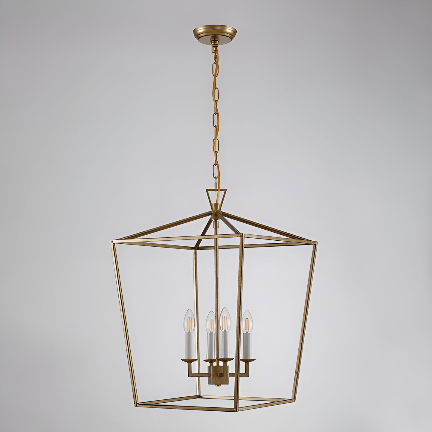 Antique Farmhouse Style Light Lantern, Medieval Aged Gold Pendant