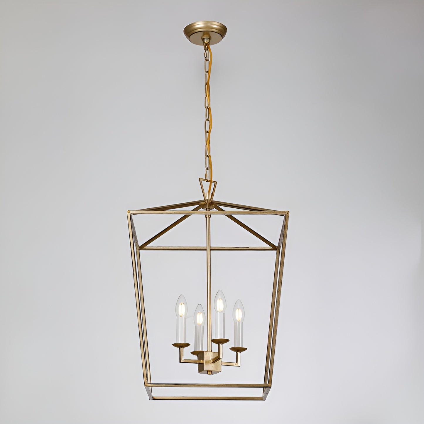 Antique Farmhouse Style Light Lantern, Medieval Aged Gold Pendant