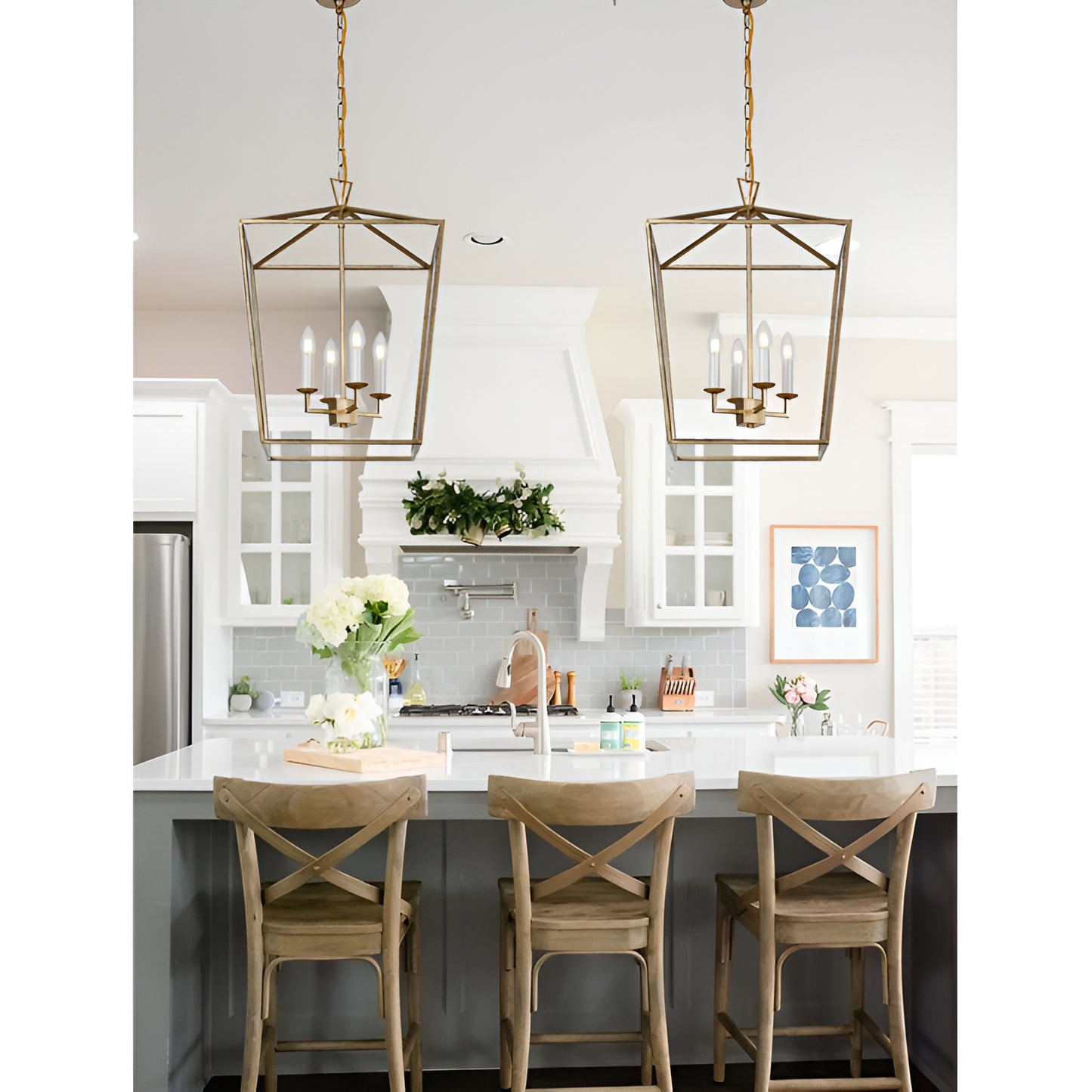 Antique Farmhouse Style Light Lantern, Medieval Aged Gold Pendant