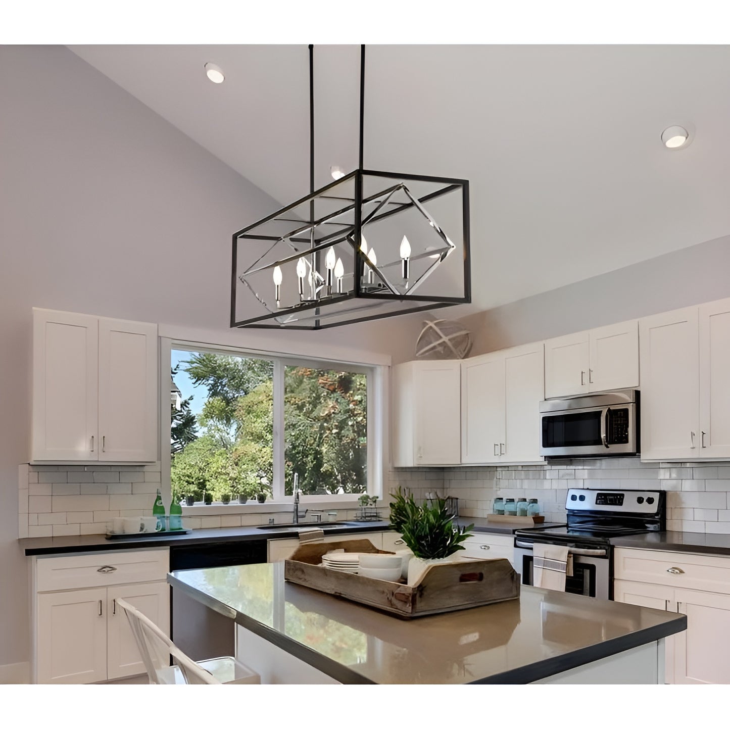 Square / Rectangle Kitchen Island Chandelier, Geometric Modern Cube Design