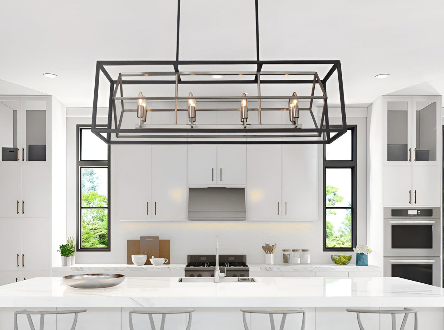 Square / Rectangle Kitchen Island Chandelier, Geometric Modern Cube Design