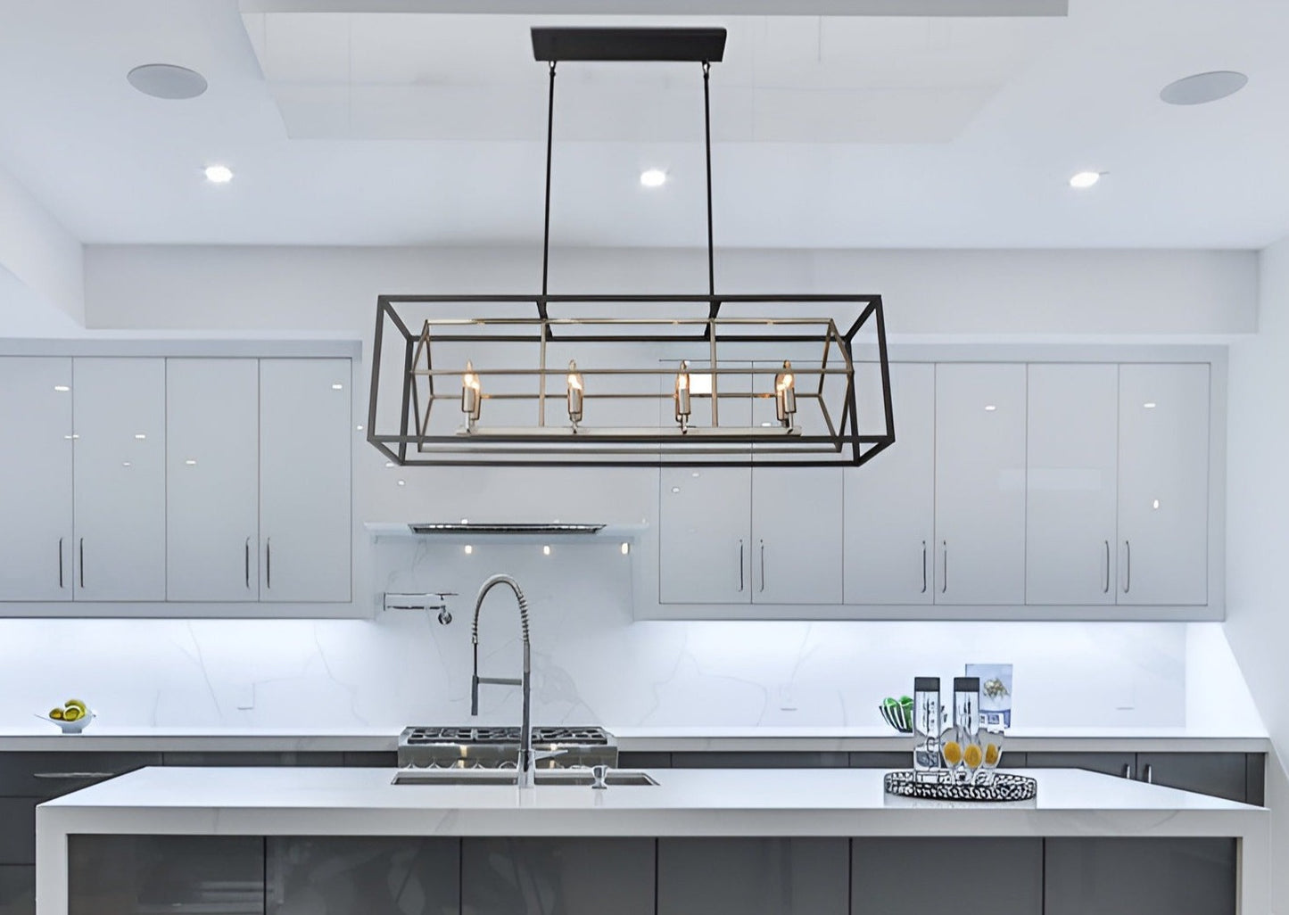 Square / Rectangle Kitchen Island Chandelier, Geometric Modern Cube Design