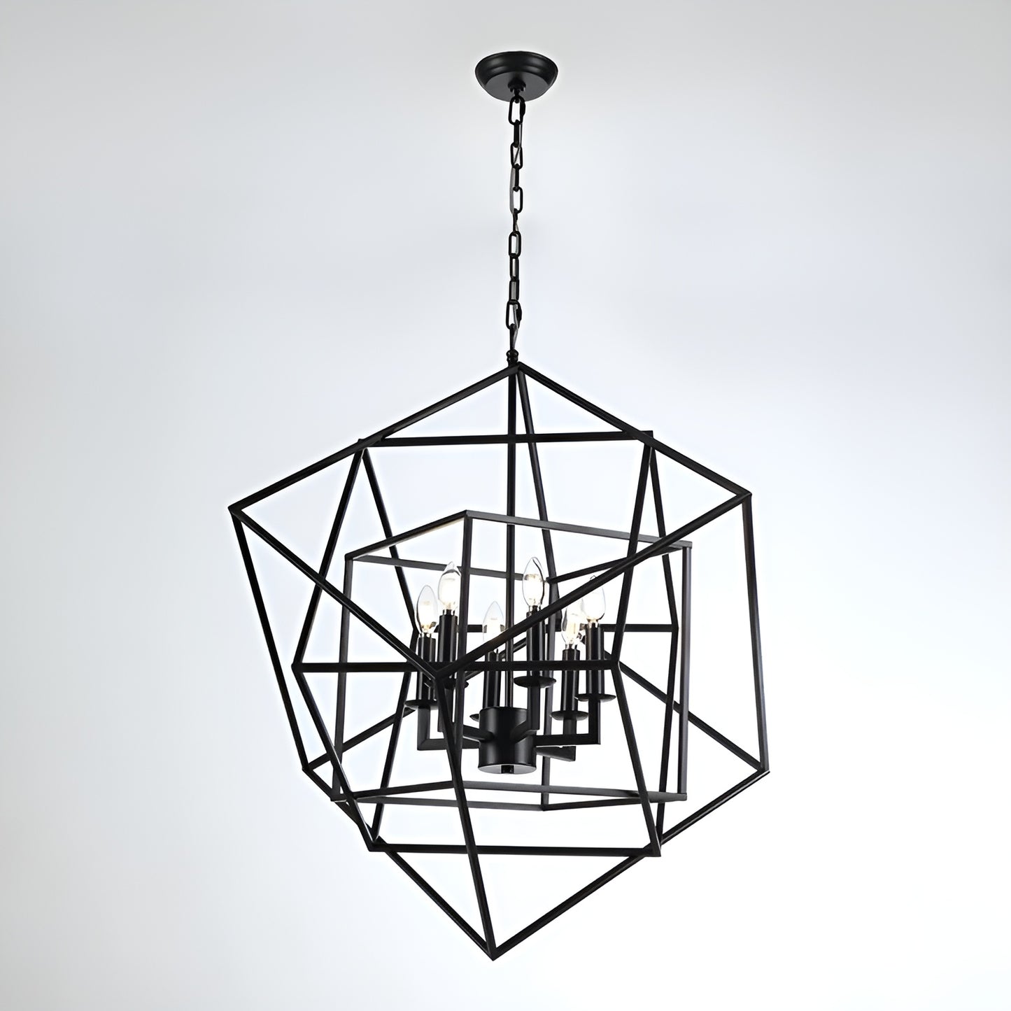 Dimmable Geometric Chandelier, Modern Minimalist Sci-fi Open Cage Style