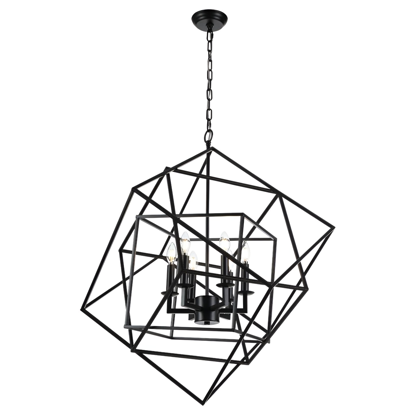 Dimmable Geometric Chandelier, Modern Minimalist Sci-fi Open Cage Style