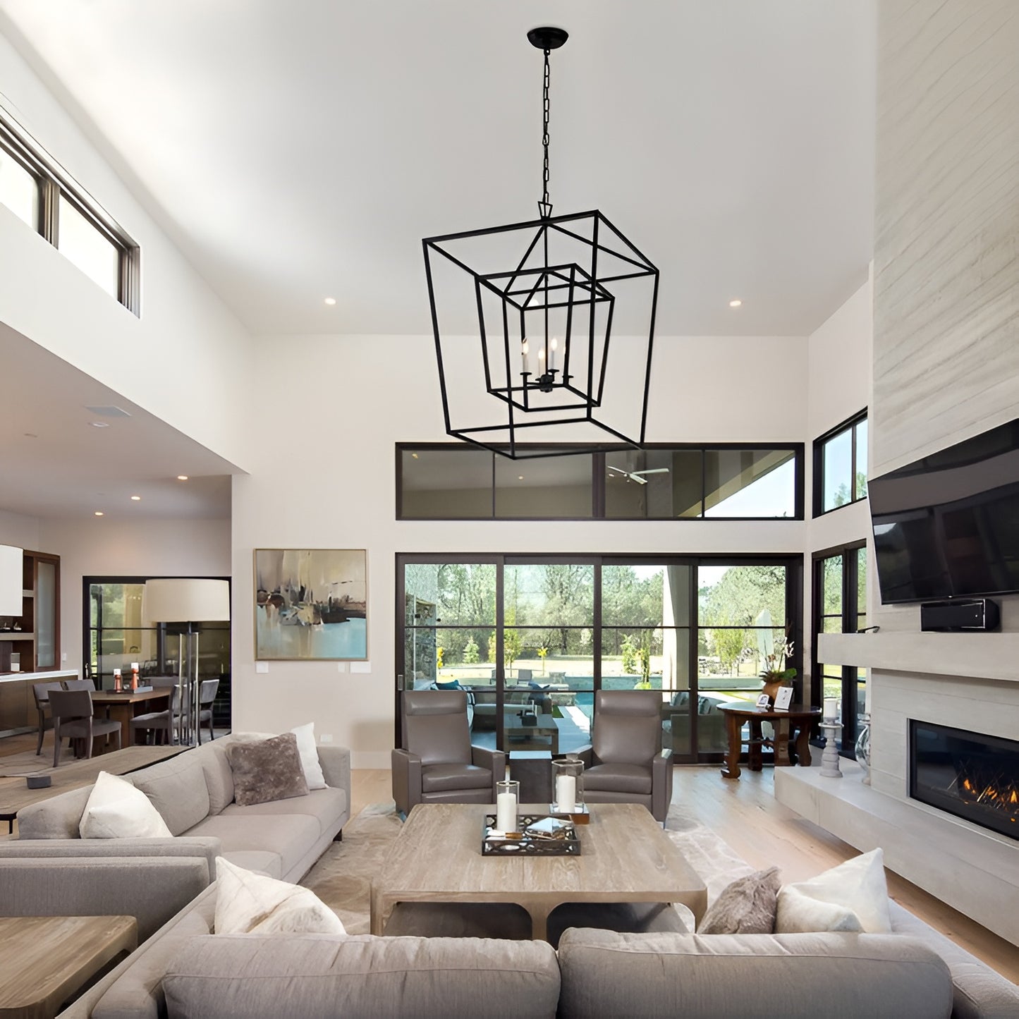 Giant Open Cage Lantern Pendant, Sci-fi Geometric Style Chandelier