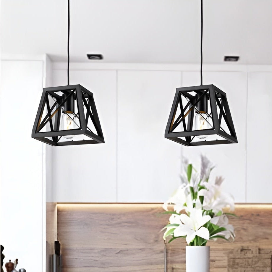 Simple Black Geometric Pendant Light, Modern Sci-fi Lamp