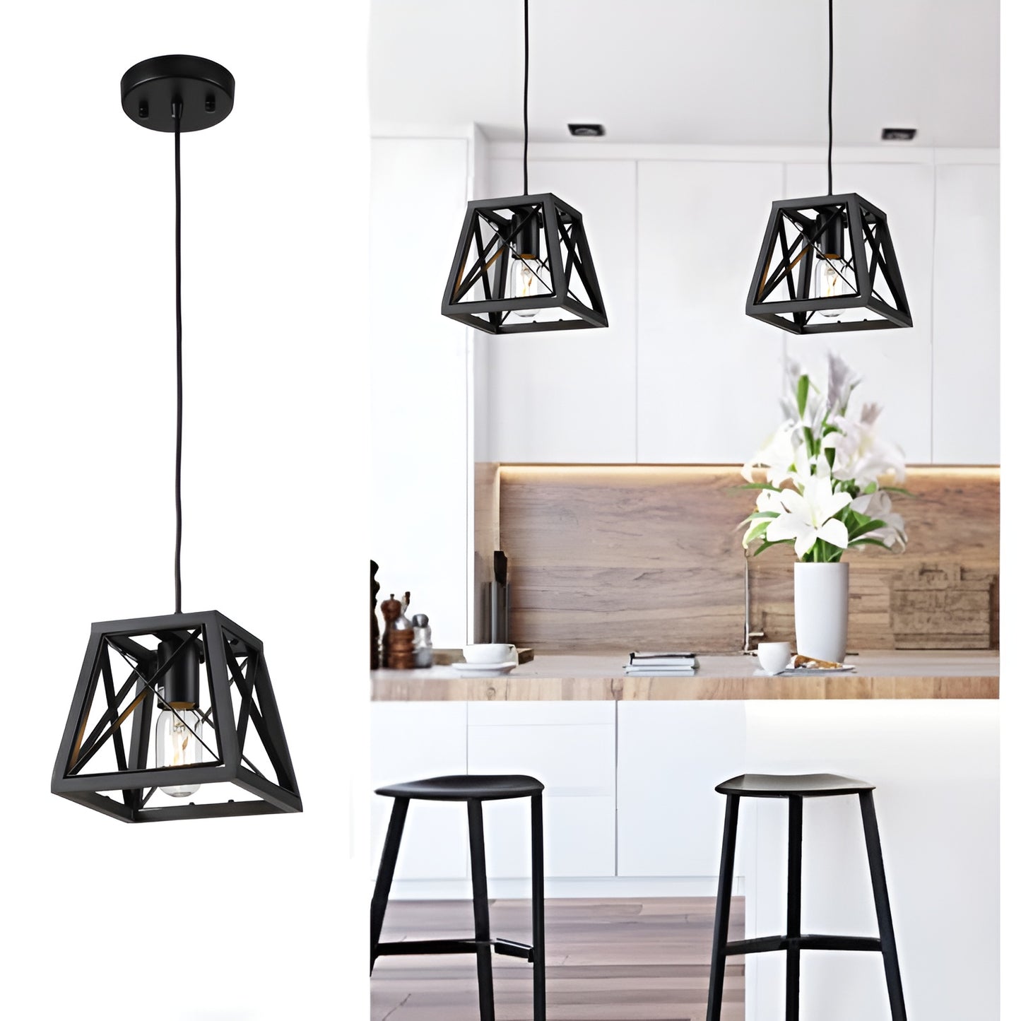 Simple Black Geometric Pendant Light, Modern Sci-fi Lamp