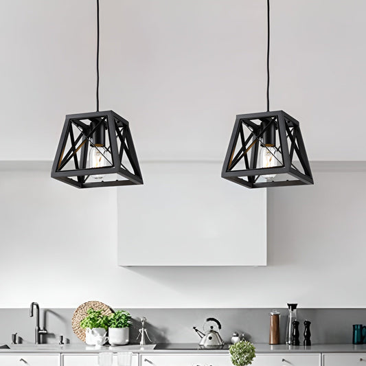 Simple Black Geometric Pendant Light, Modern Sci-fi Lamp