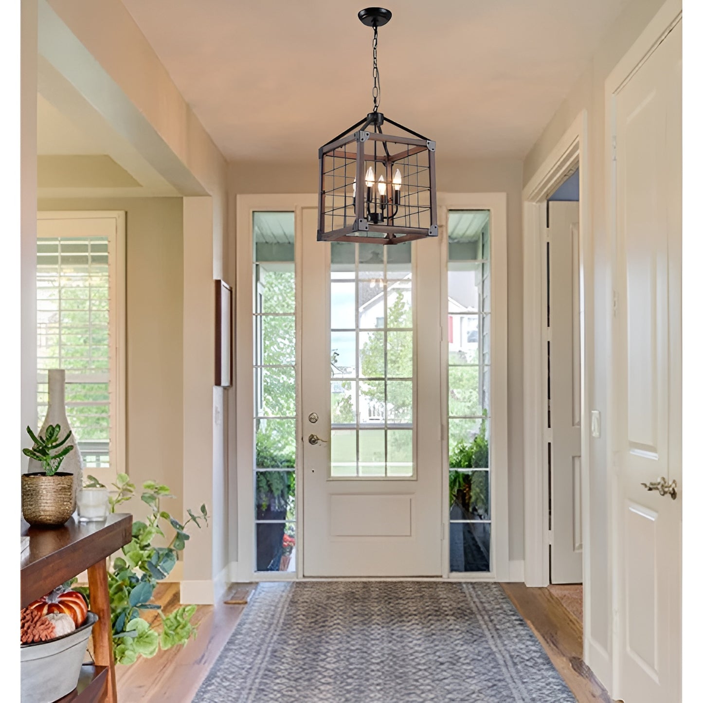 Square/Rectangle Medieval Farmhouse Chandelier with Modern Wood Accents