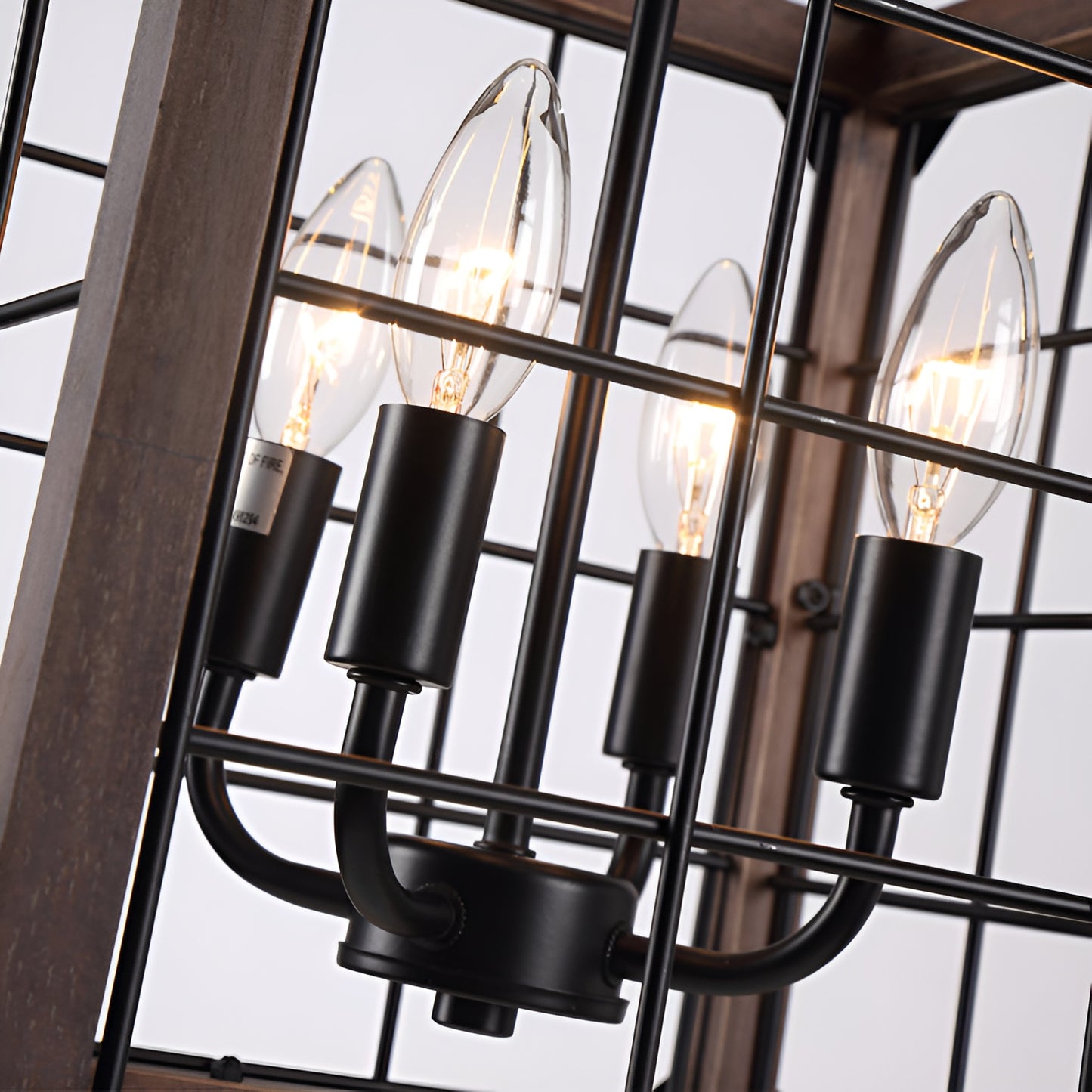 Square/Rectangle Medieval Farmhouse Chandelier with Modern Wood Accents