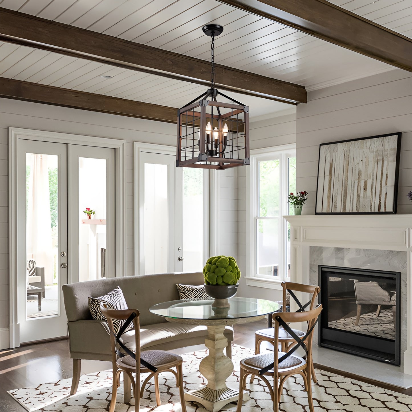 Square/Rectangle Medieval Farmhouse Chandelier with Modern Wood Accents