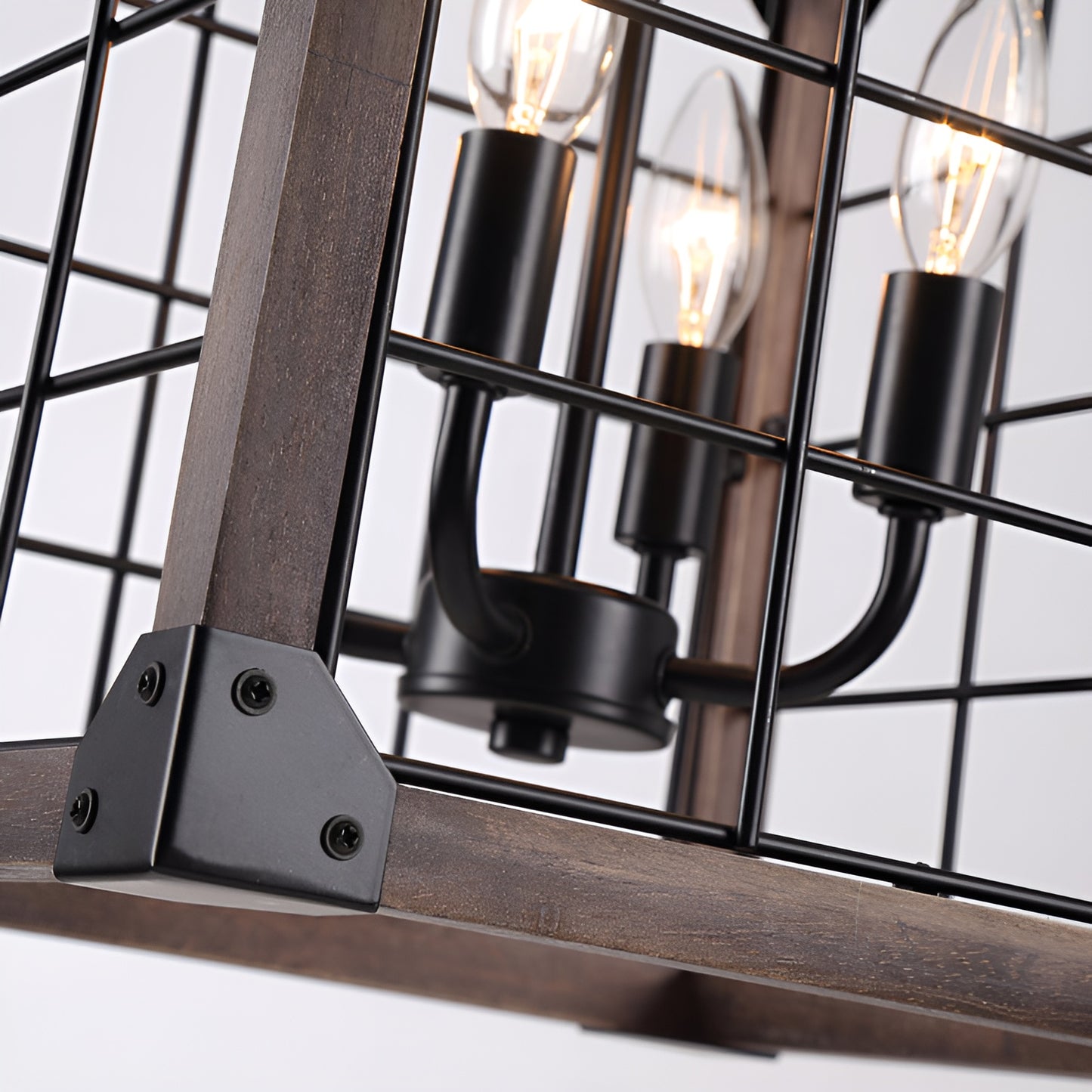 Square/Rectangle Medieval Farmhouse Chandelier with Modern Wood Accents