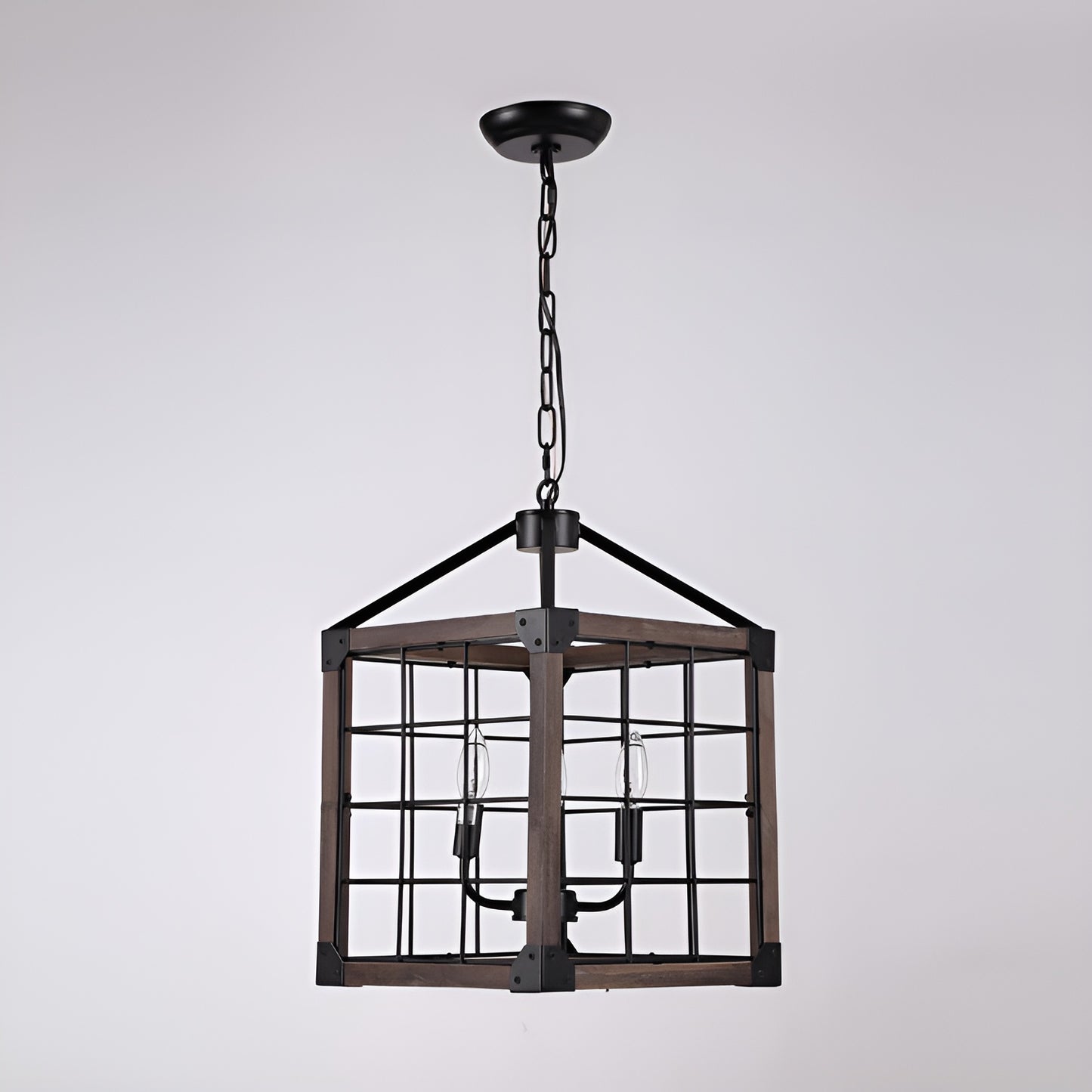 Square/Rectangle Medieval Farmhouse Chandelier with Modern Wood Accents