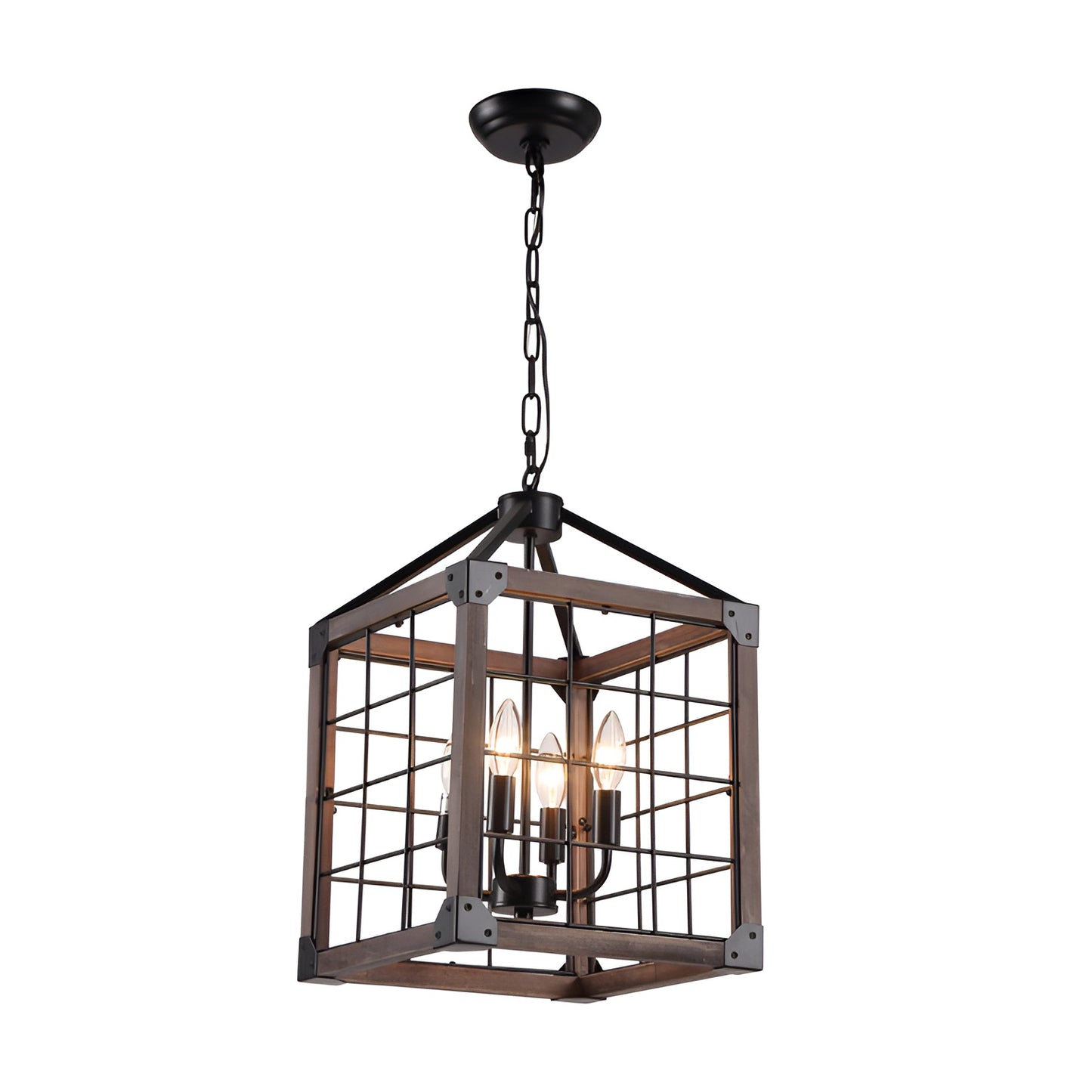Square/Rectangle Medieval Farmhouse Chandelier with Modern Wood Accents