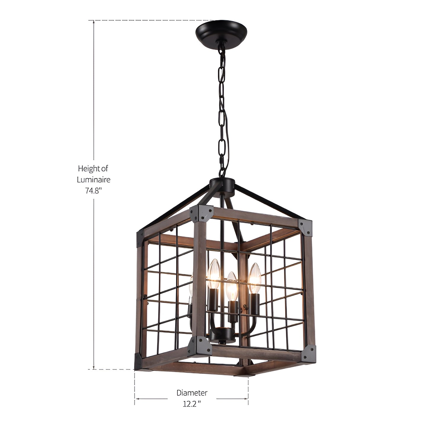 Square/Rectangle Medieval Farmhouse Chandelier with Modern Wood Accents