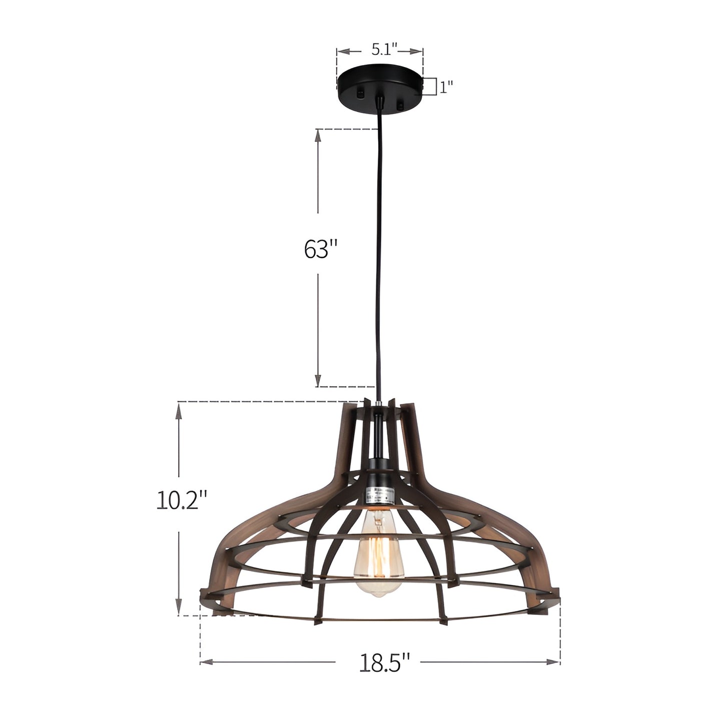 Unique/Statement Pendant, 1-Light Black/Brown Rustic Farmhouse Chandelier
