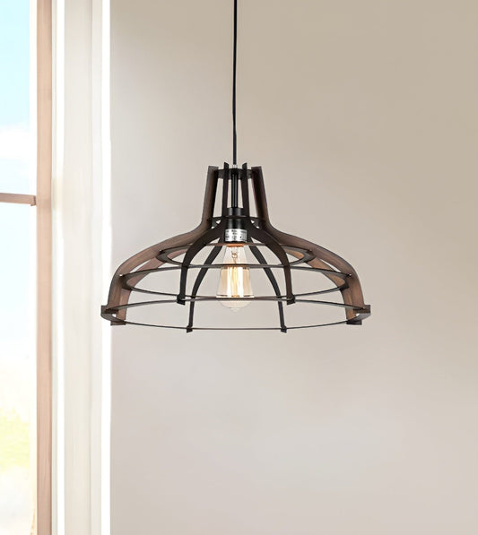 Unique/Statement Pendant, 1-Light Black/Brown Rustic Farmhouse Chandelier