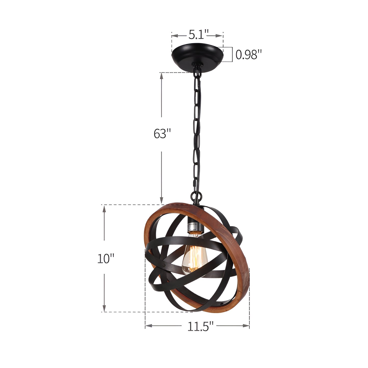 Brown Farmhouse Globe, Mini Hanging Pendant Light - Spherical Wood Style