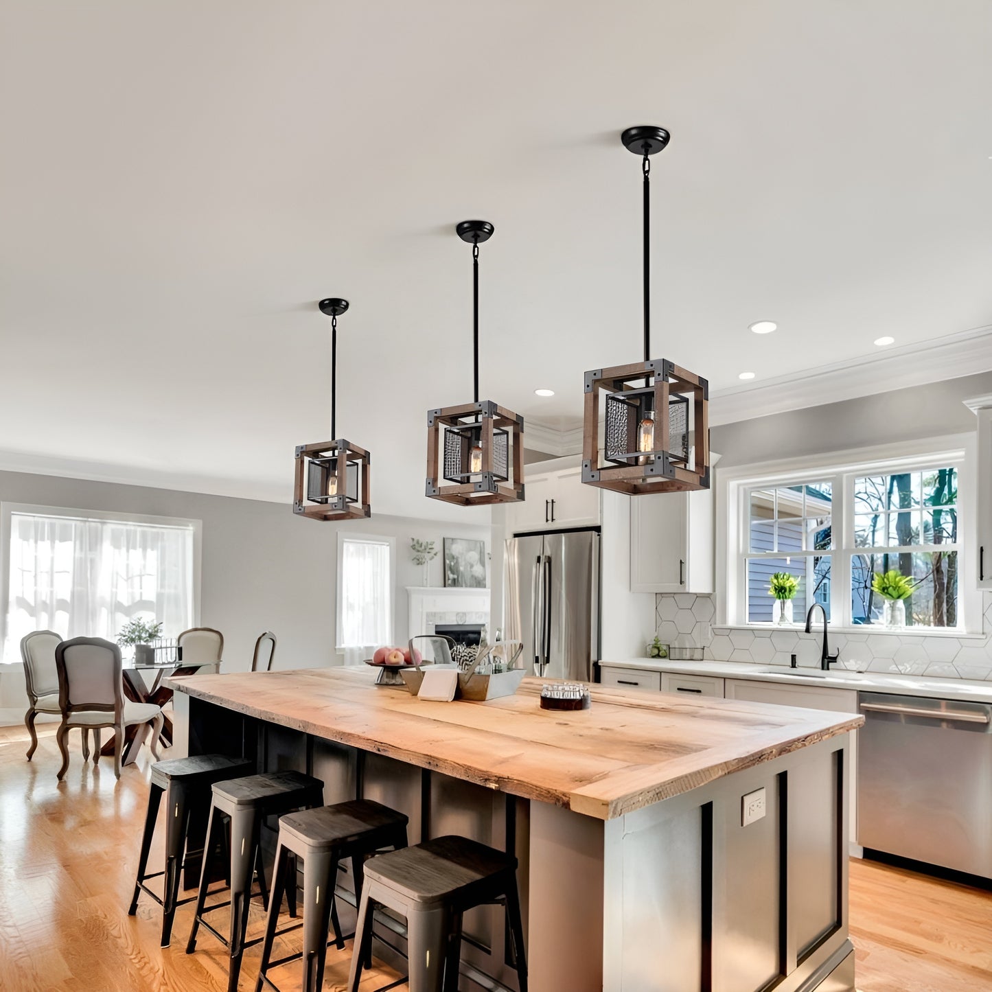 Medieval Ancient Style Pendant Chandelier, Farmhouse Light with Modern Wood (Rustic/Industrial Style)