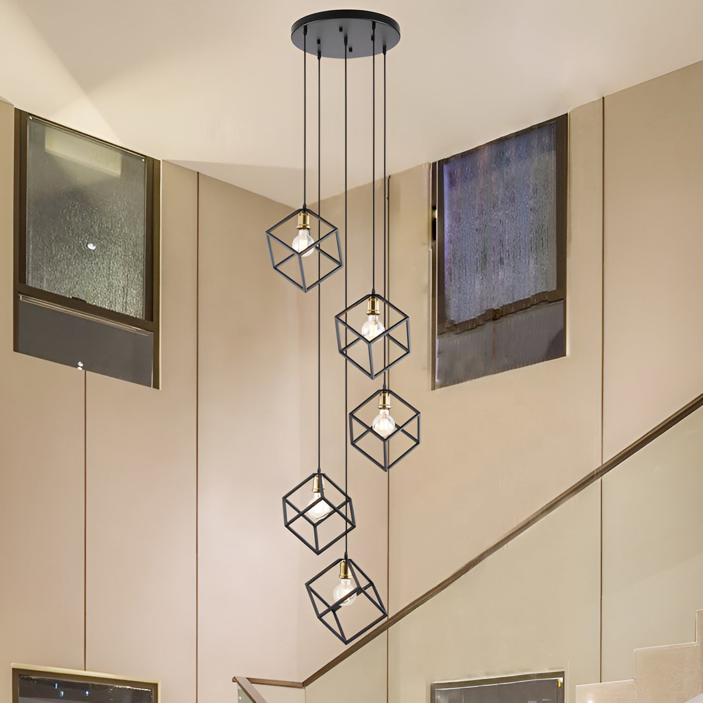 Geometric Cube Cluster Pendant Lights, Modern Luxury Square Ceiling Lights