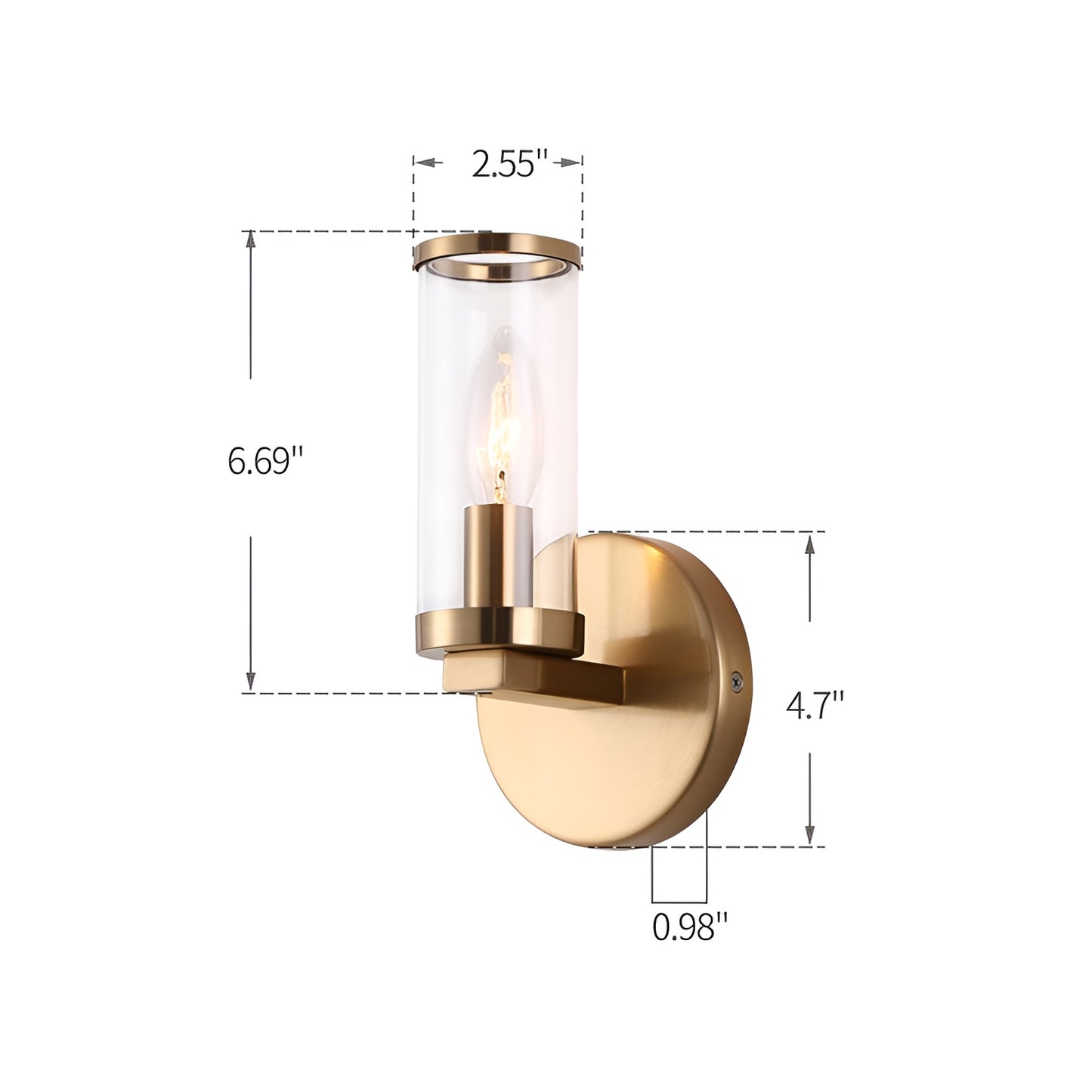Candle Wall Light, Gold Scone Vanity Lamp Glass Sphere For Entryway, Bedroom, Basement