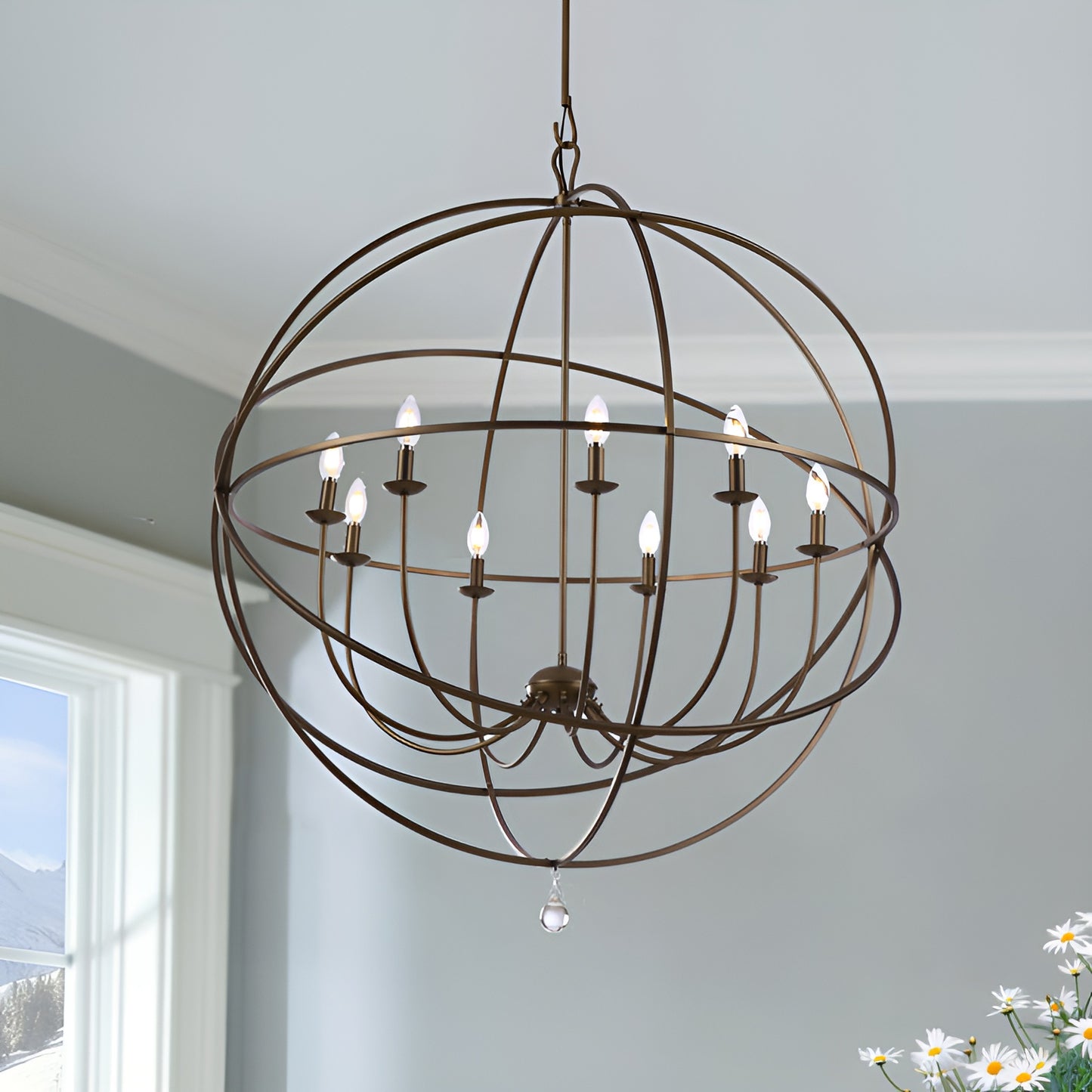 Oil Bronze Globe Chandelier, Traditional Spherical Light Unique Statement