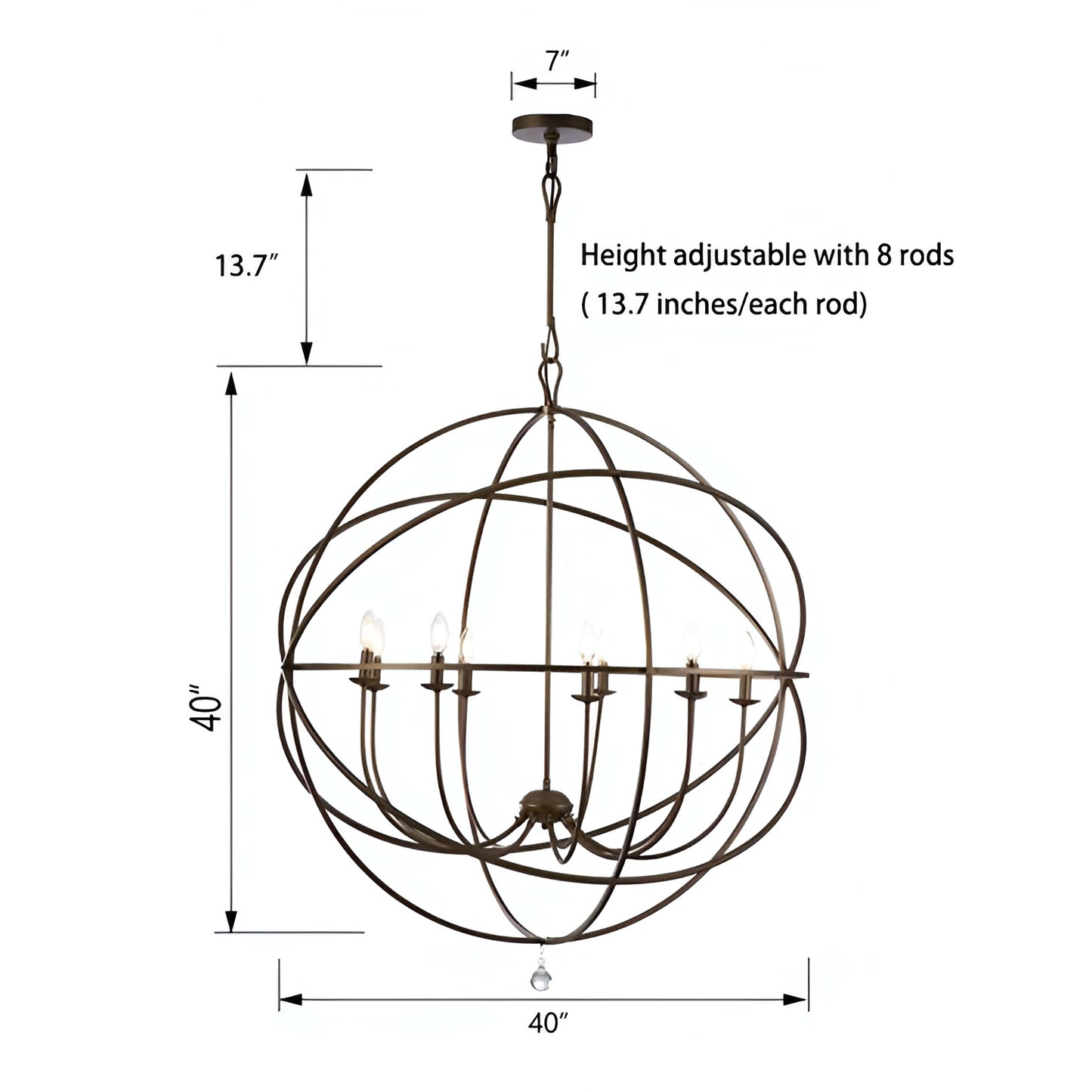 Oil Bronze Globe Chandelier, Traditional Spherical Light Unique Statement
