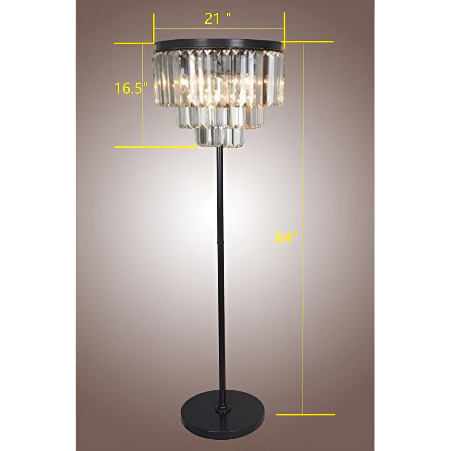 Industrial Crystal Luxury Floor Lamp with a Chandelier Look, Three Tiers Clear Glass
