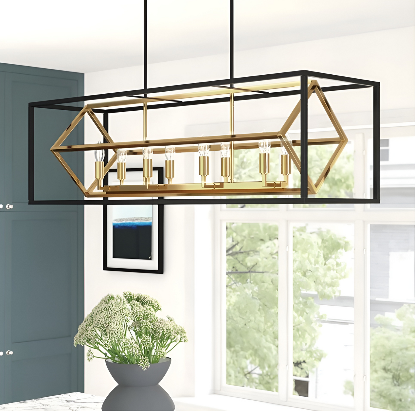 Kitchen Island Rectangle Chandelier, Modern Geometric Design