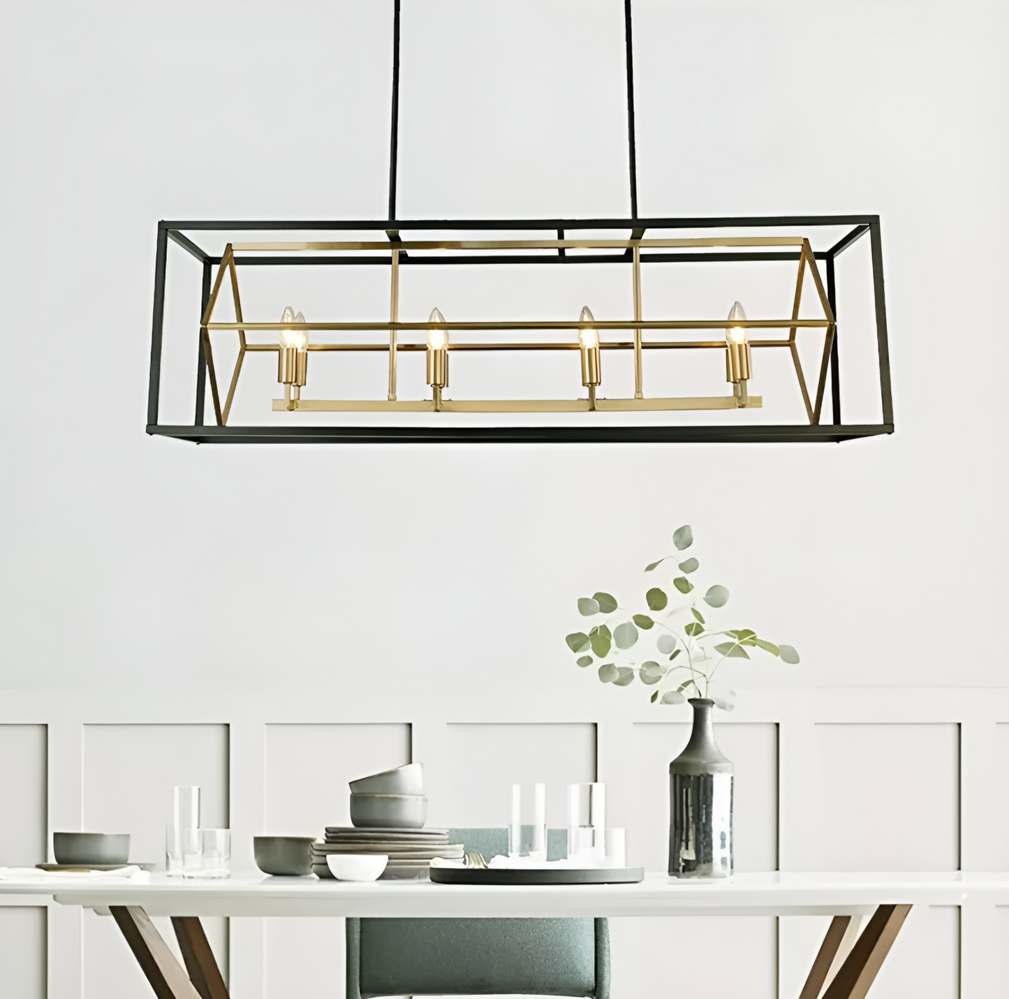 Kitchen Island Rectangle Chandelier, Modern Geometric Design