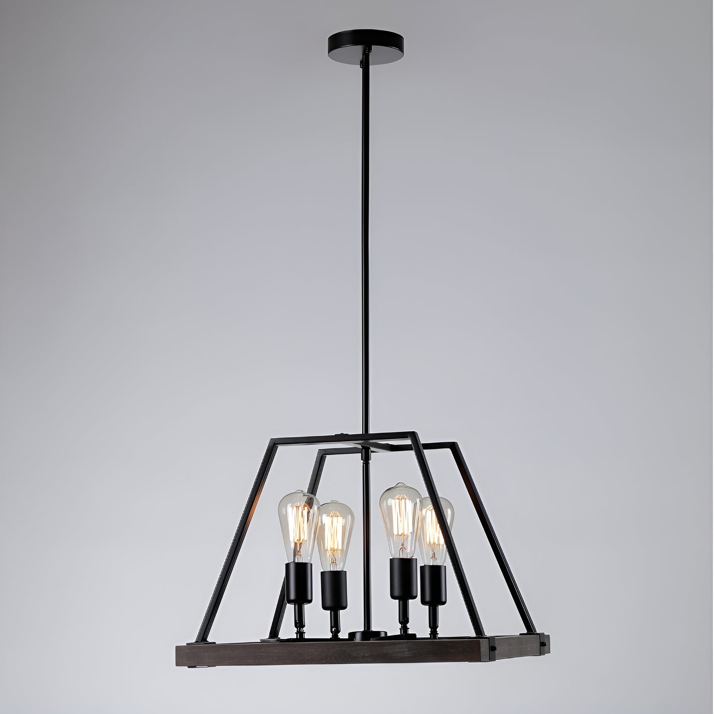 Minimalist Industrial Pendant Light with Wood Frame