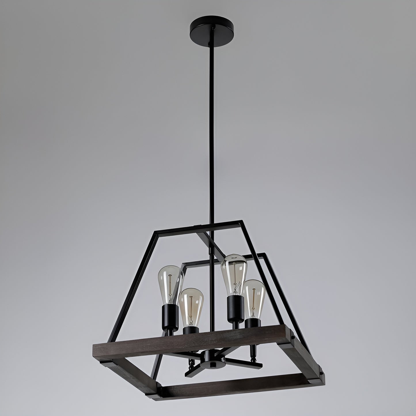 Minimalist Industrial Pendant Light with Wood Frame
