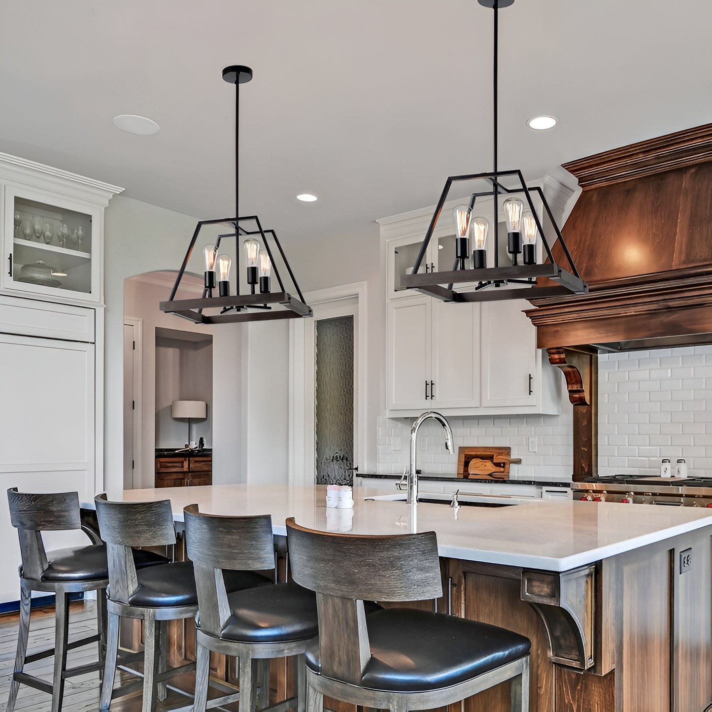 Minimalist Industrial Pendant Light with Wood Frame