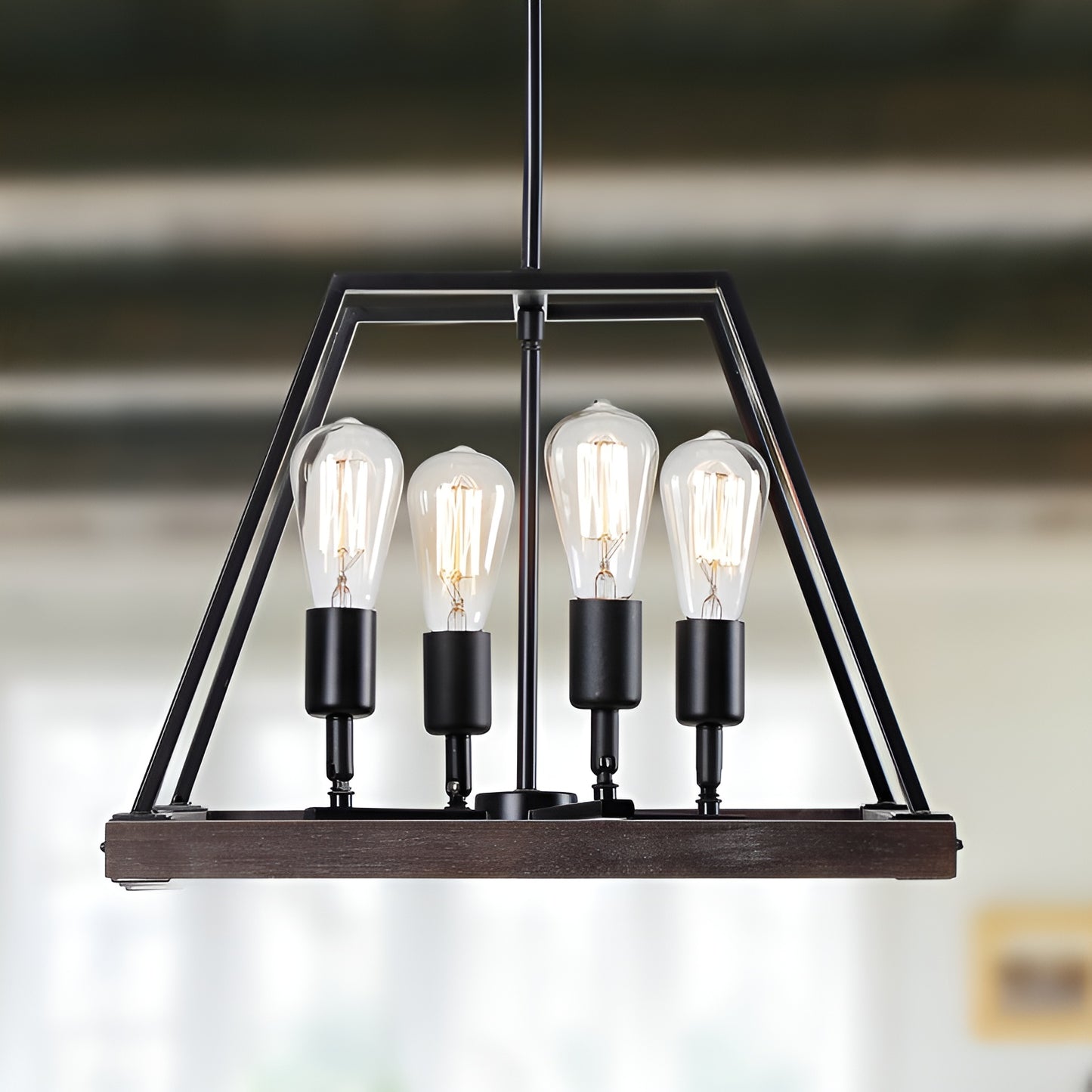 Minimalist Industrial Pendant Light with Wood Frame