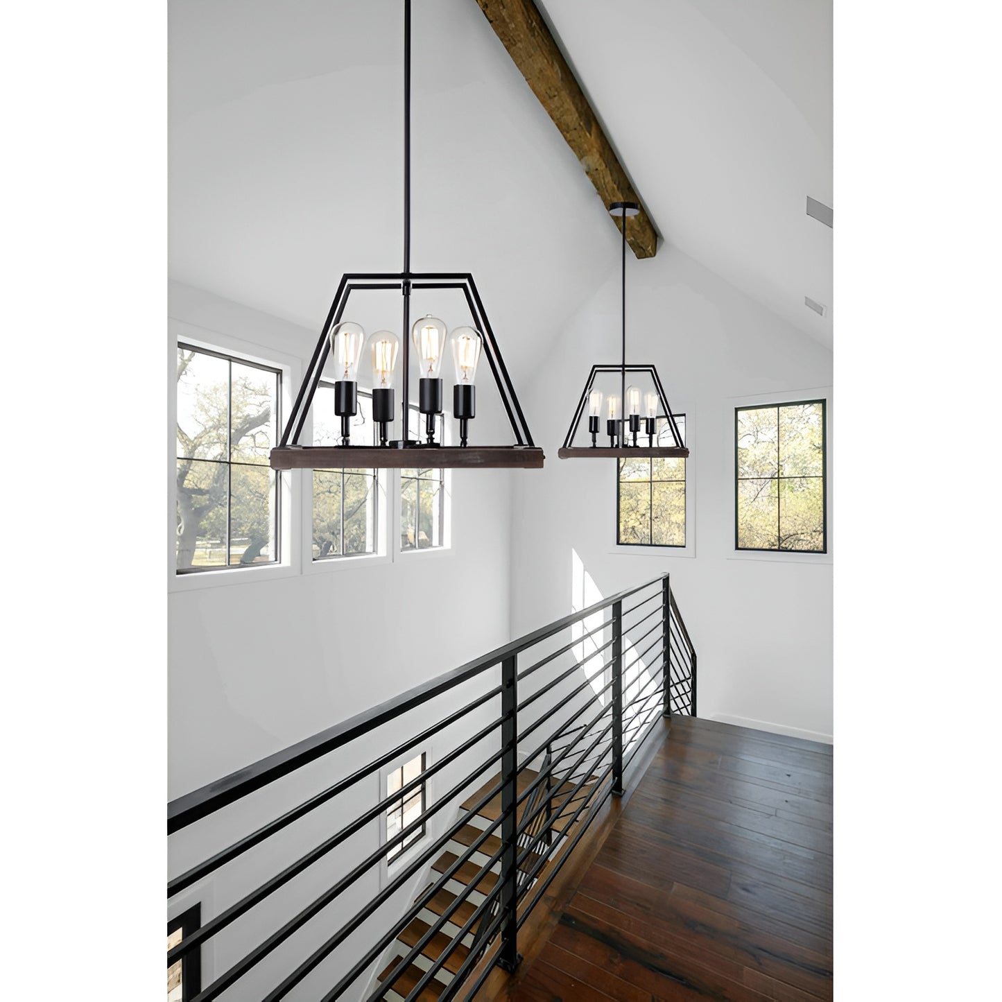 Minimalist Industrial Pendant Light with Wood Frame