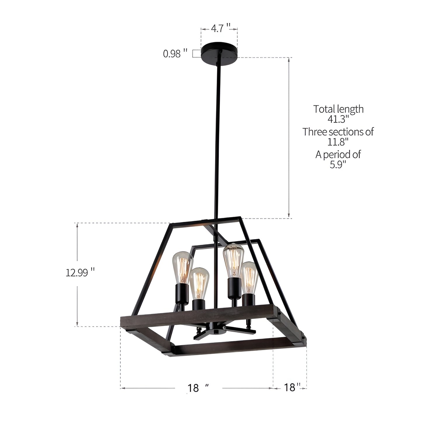 Minimalist Industrial Pendant Light with Wood Frame